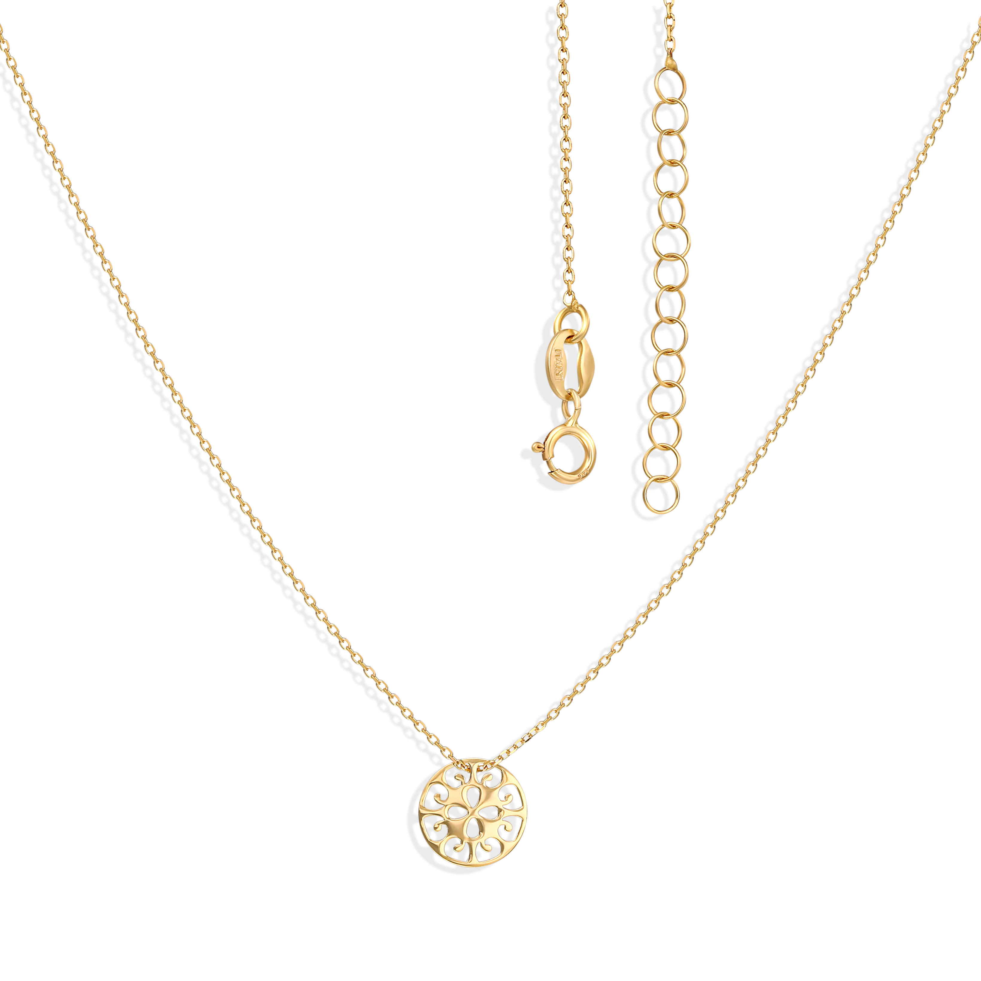 Złoty naszyjnik z okrągłą ażurową zawieszką, próba 585