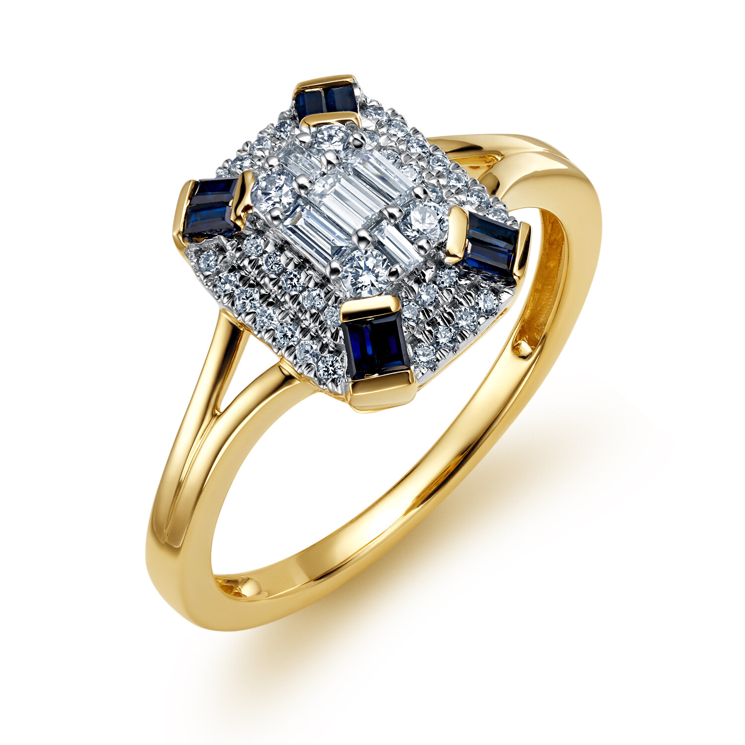 Luksusowy pierścionek z szafirami i diamentami naturalnymi, próba 585