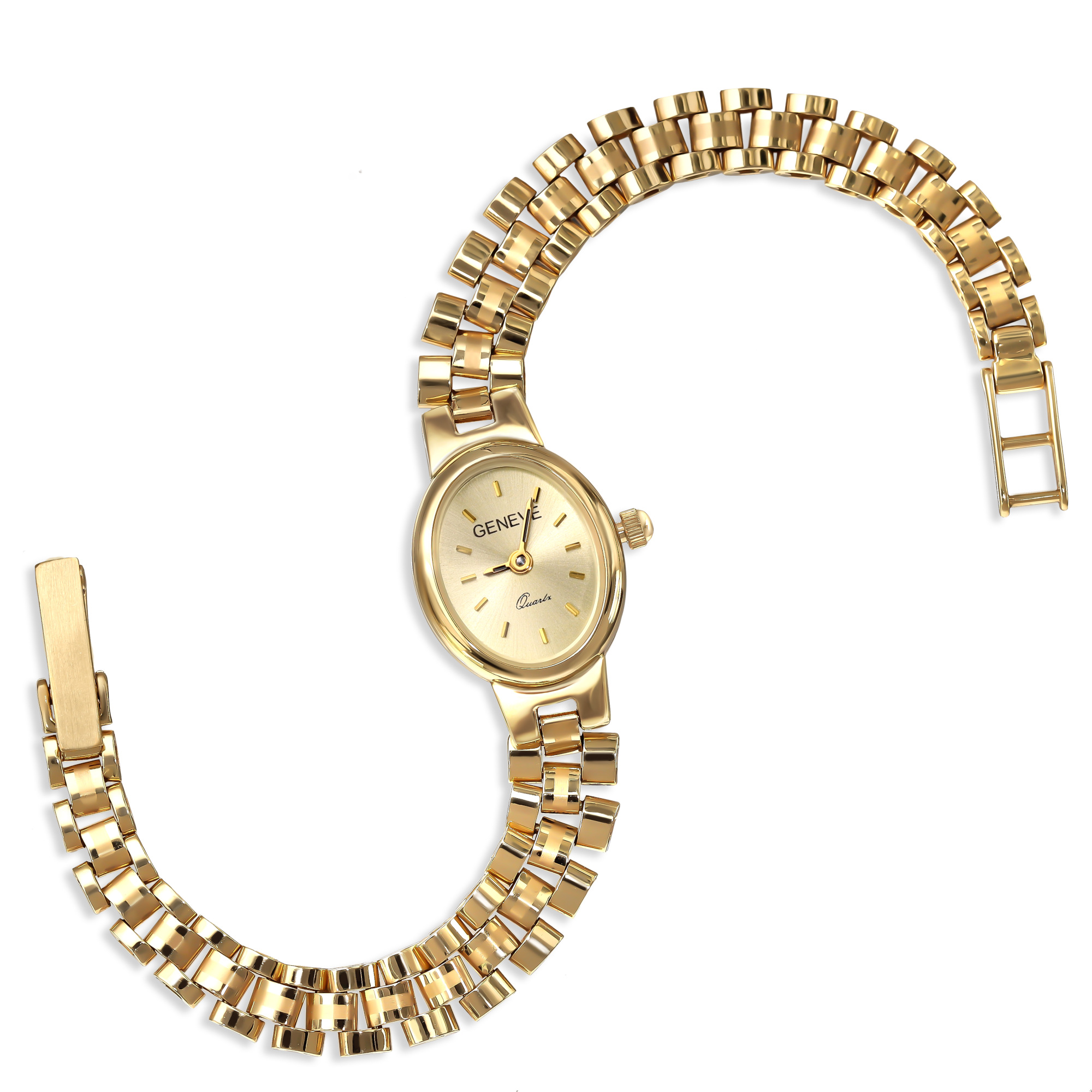 Złoty elegancki zegarek damski z owalną tarczą, próba 585