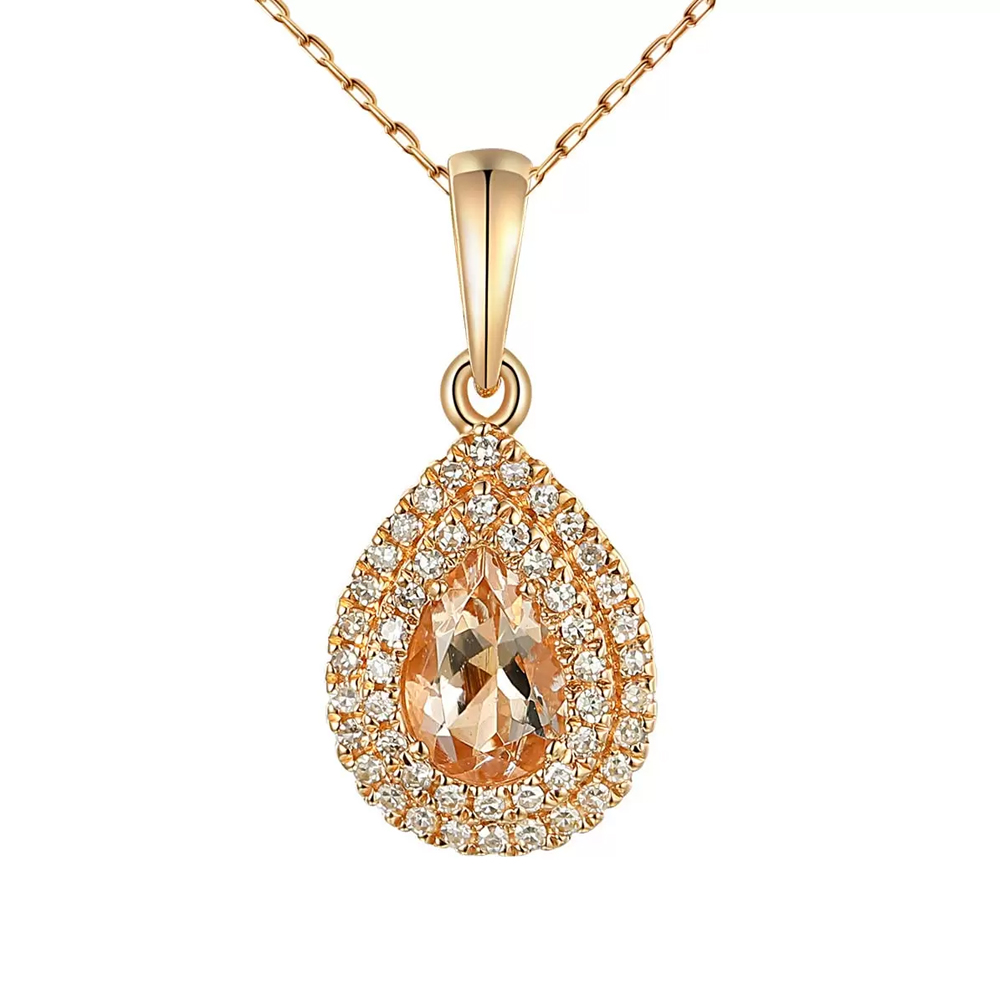 Zawieszka z rózowego złota "Królewska Łza" z morganitem i diamentami naturalnymi, próba 585