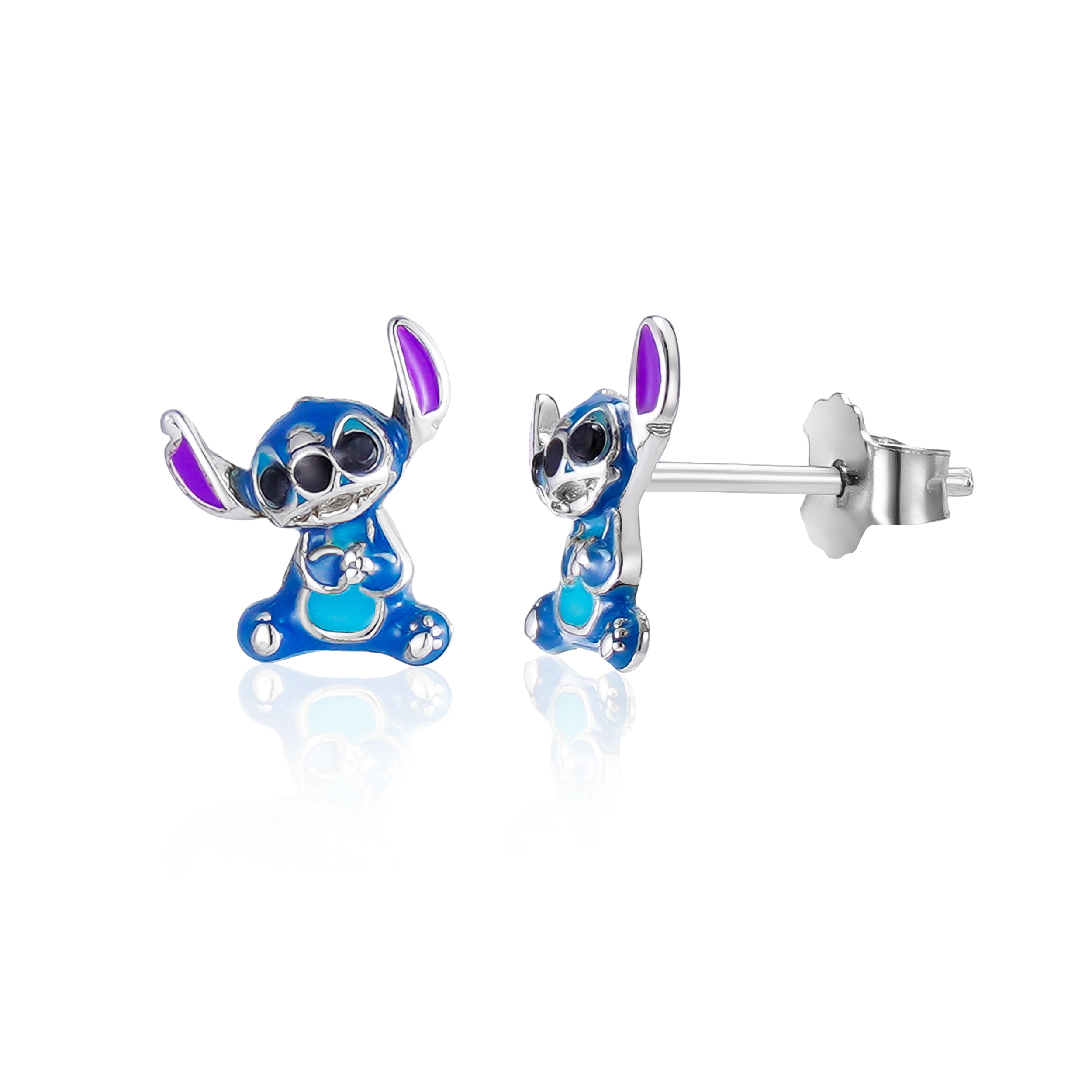 Srebrne kolczyki sztyfty Stitch z emalią, próba 925