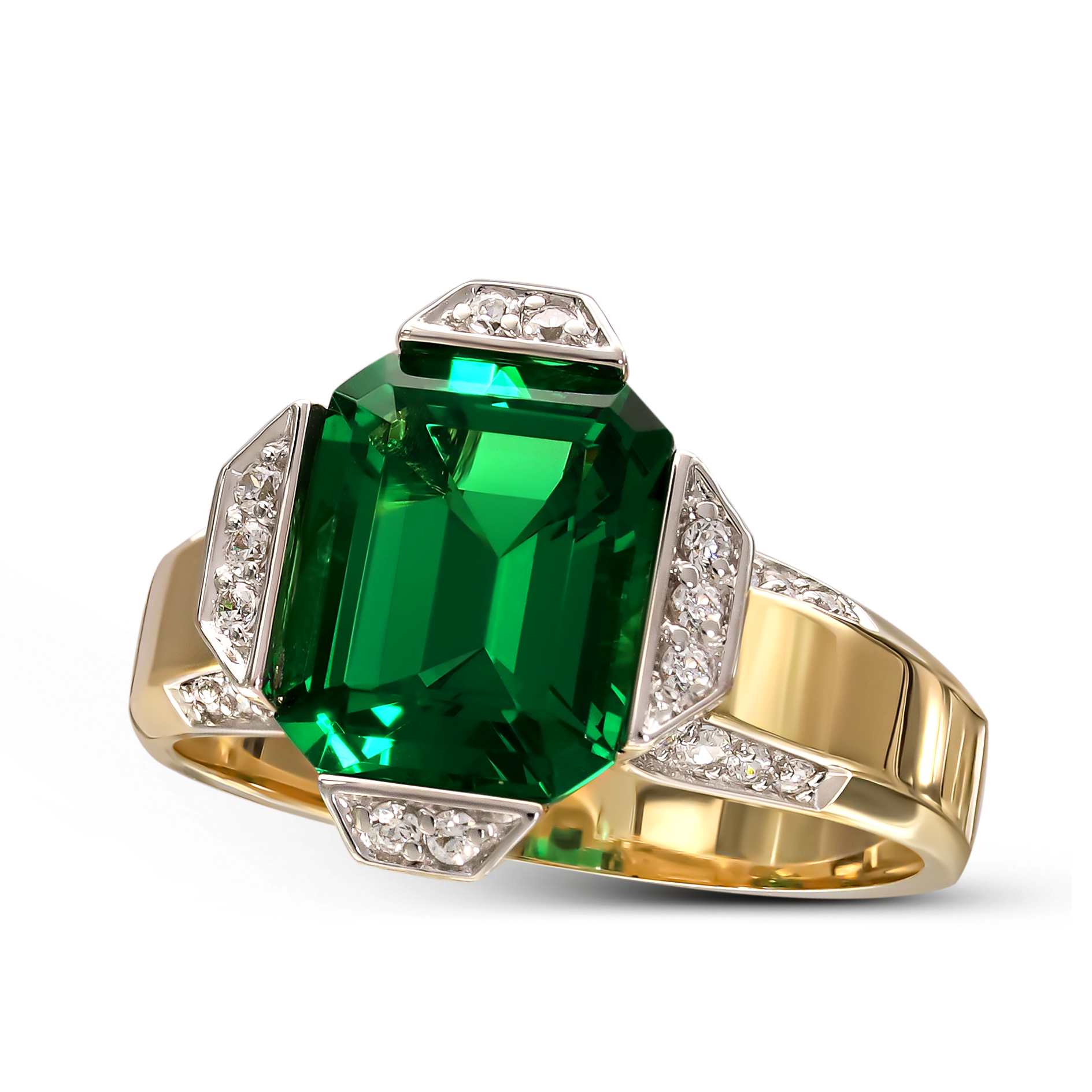 Okazały pierścionek złoty z zieloną cyrkonią, próba 585