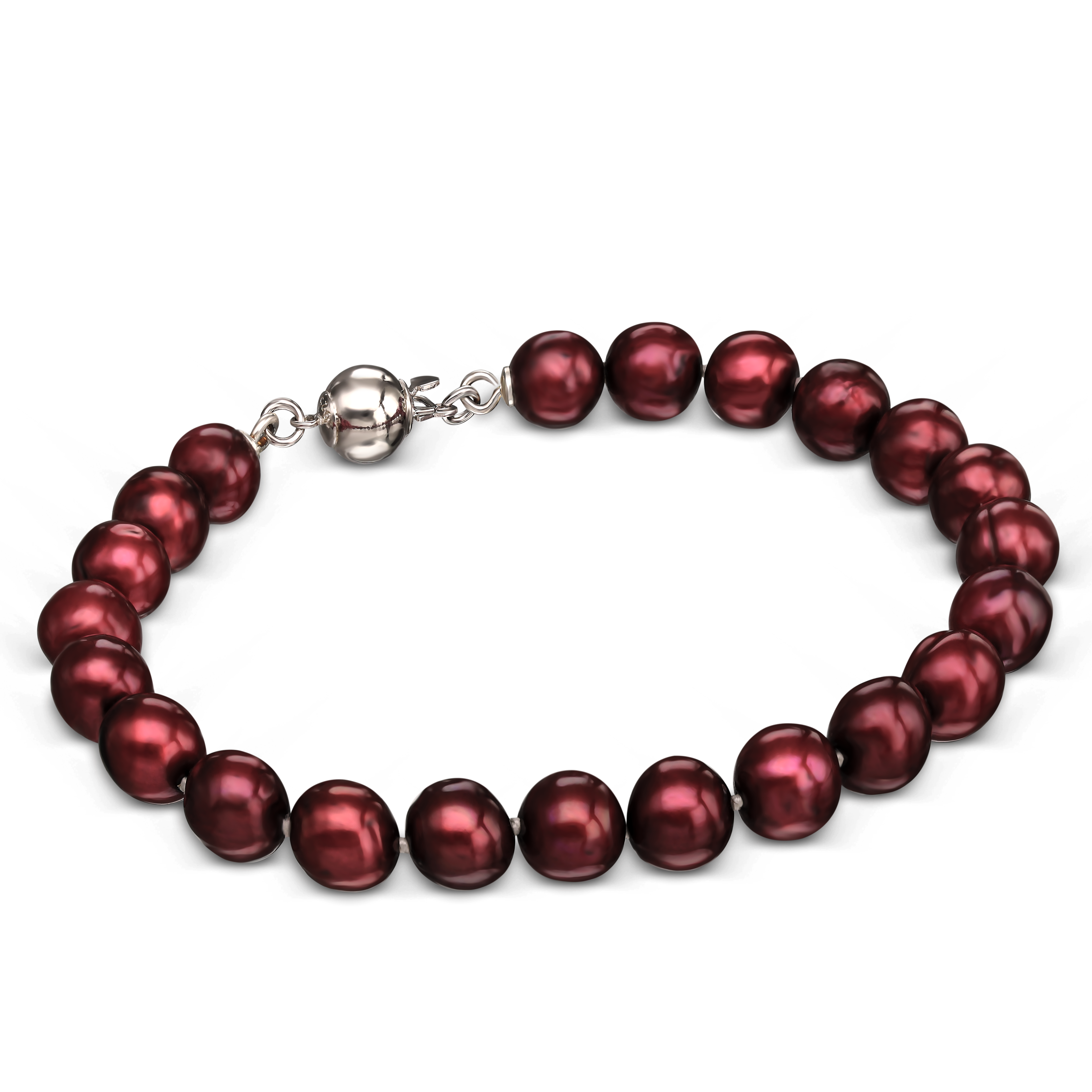 Bransoleta z czerwonych pereł hodowanych ze srebrnym zapięciem, próba 925