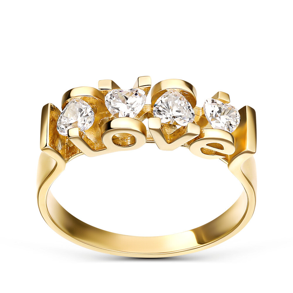 Pierścionek złoty z napisem LOVE, rozmiar 14, próba 585