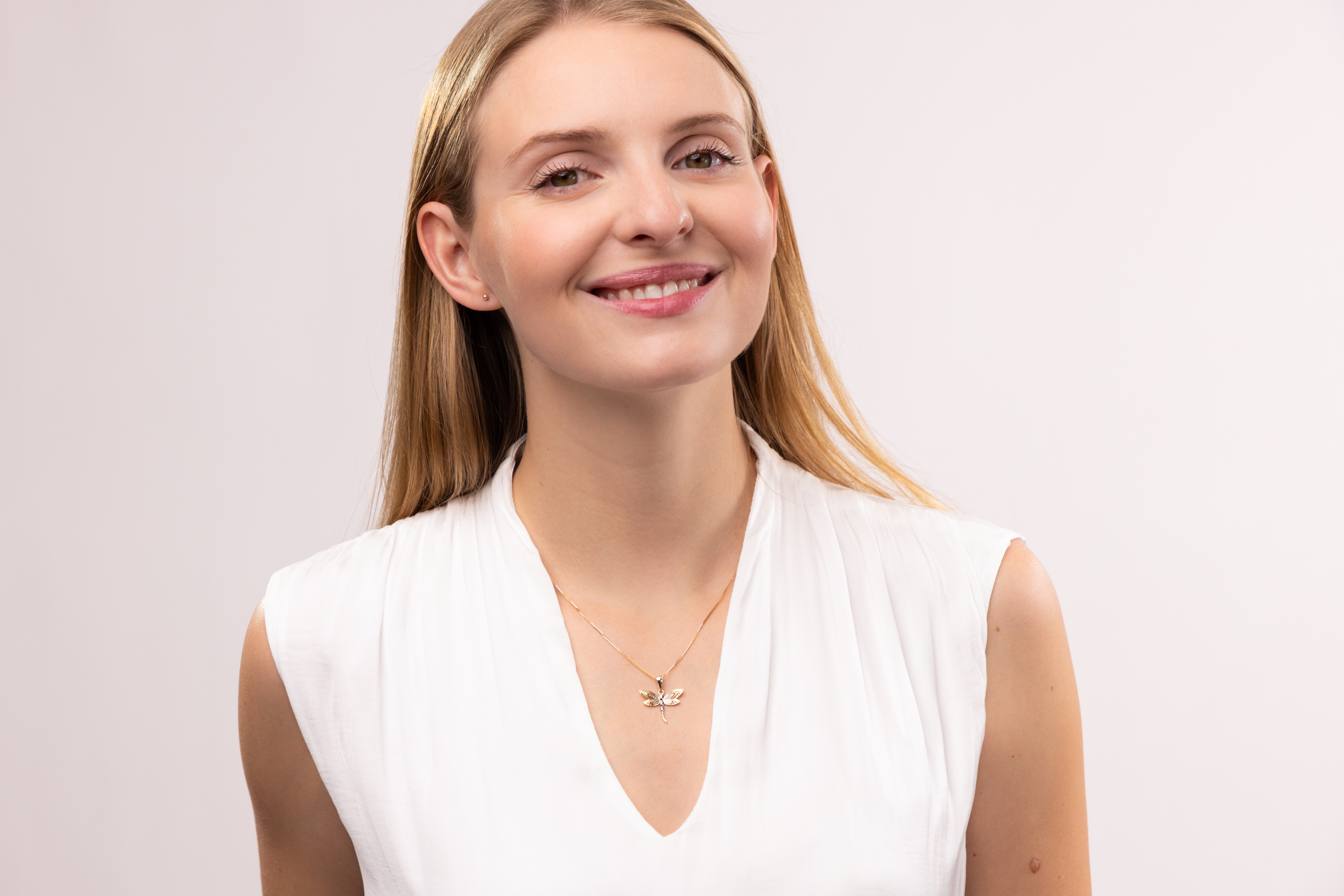 Zawieszka złota ważka z rodowanymi elementami, próba 585