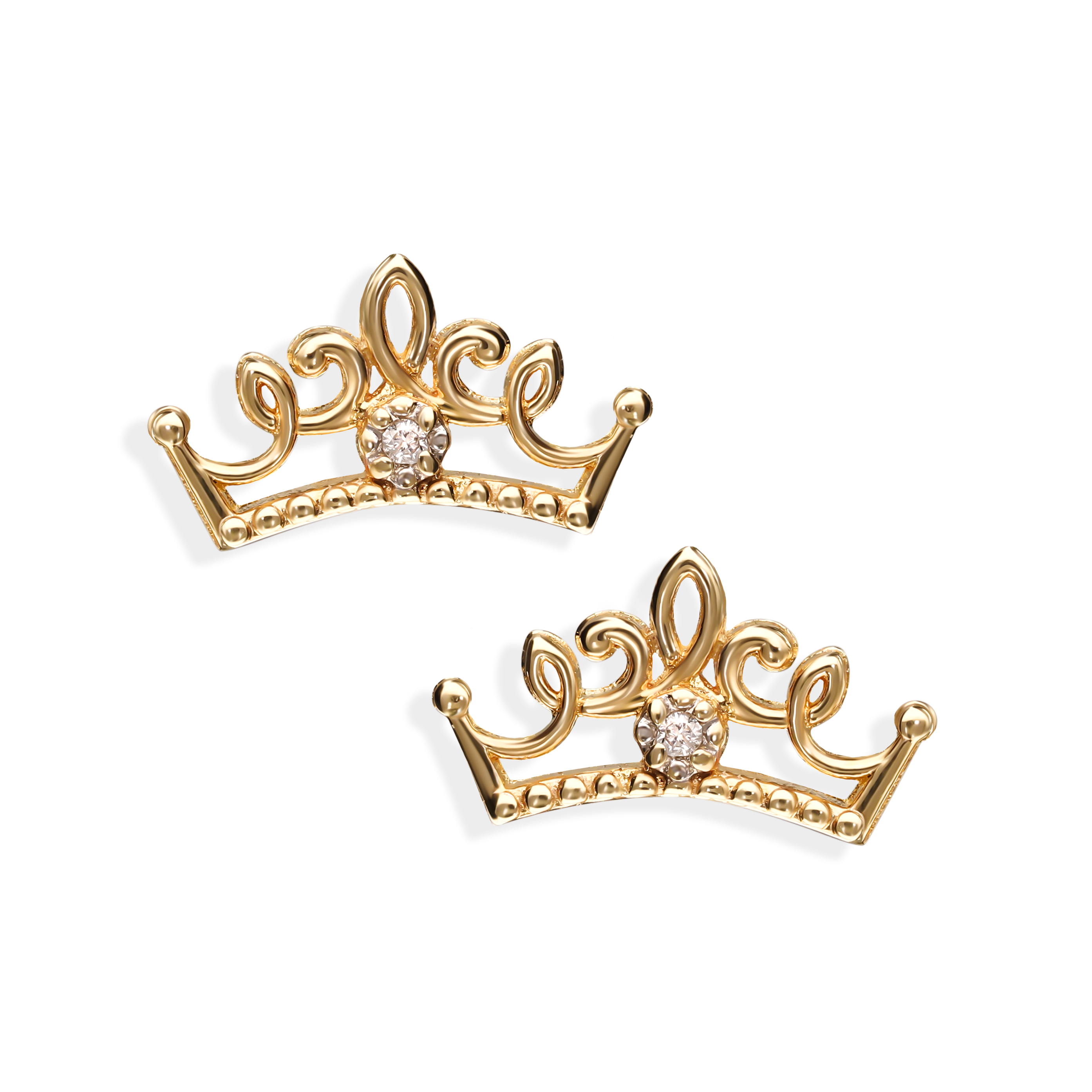 Złote kolczyki Disney korony z diamentami naturalnymi Princess, próba 585