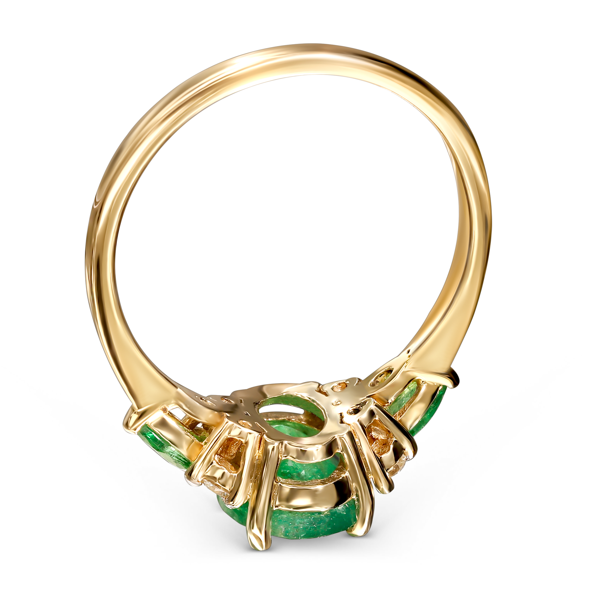 Pierścionek złoty vintage ze szamragdem i diamentami naturalnymi, próba 585