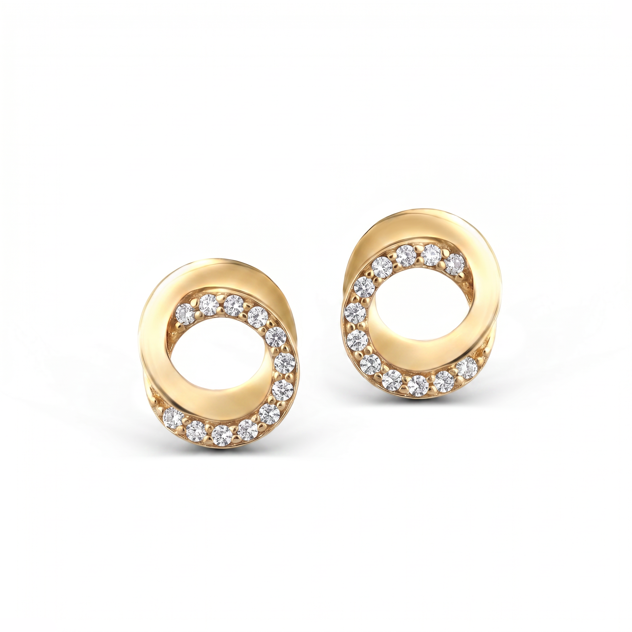 Eleganckie złote kolczyki z białymi cyrkoniami, próba 585