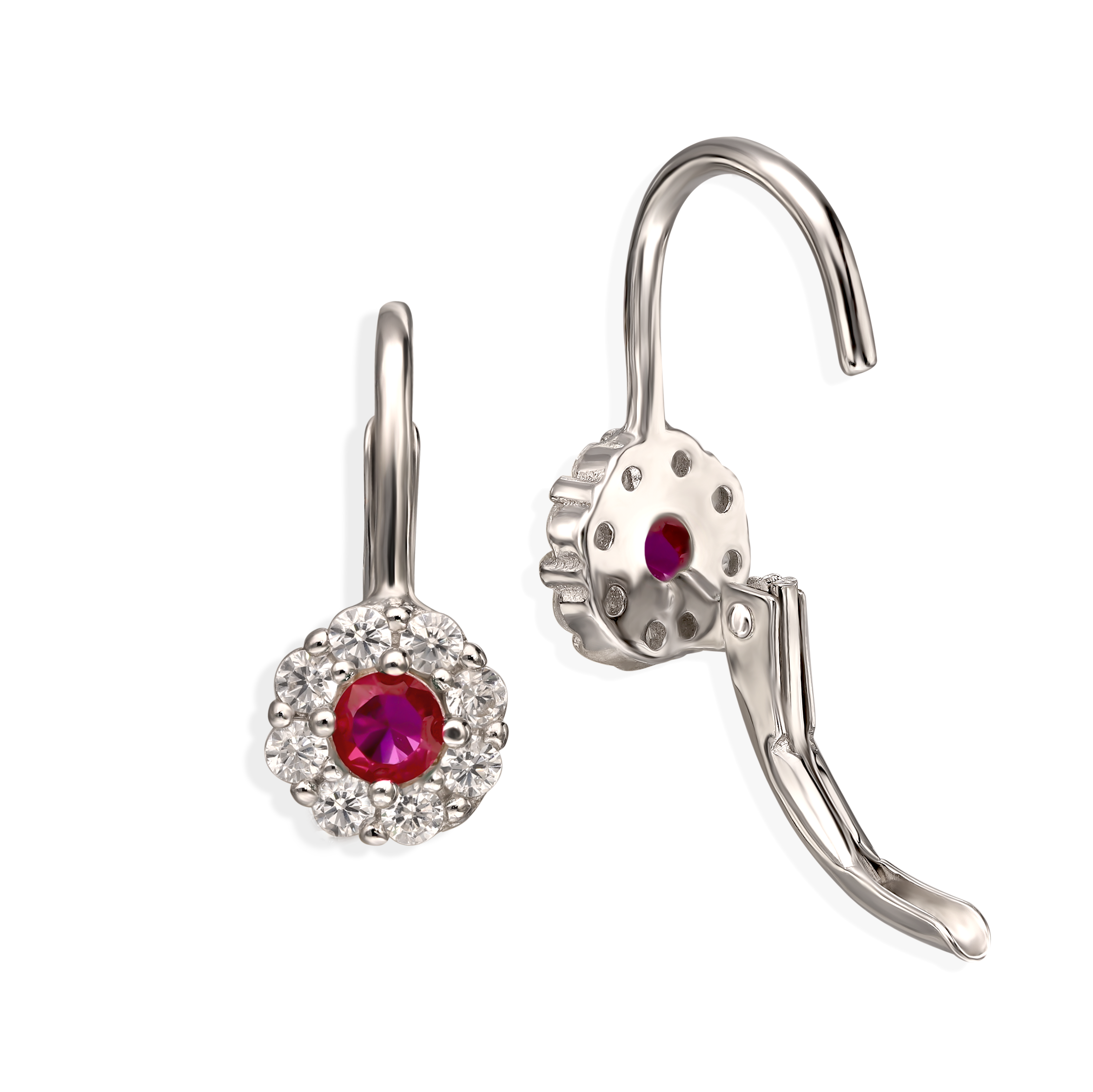 Kolczyki srebrne z białymi i amarantową cyrkonią, próba 925