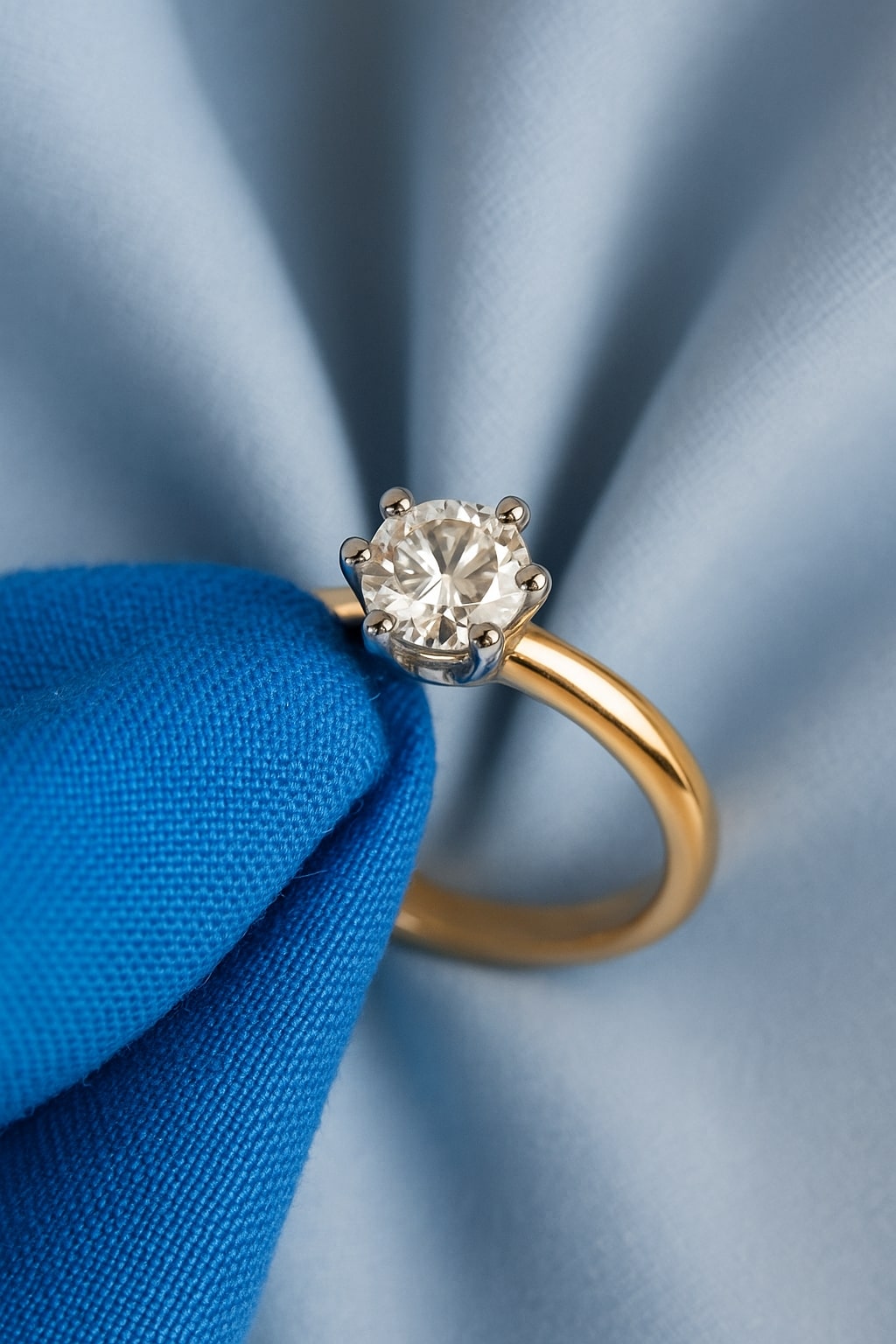 Jubiler czyści ścierką złoty pierścionek z diamentem Jubiler czyści ścierką złoty pierścionek z diamentem