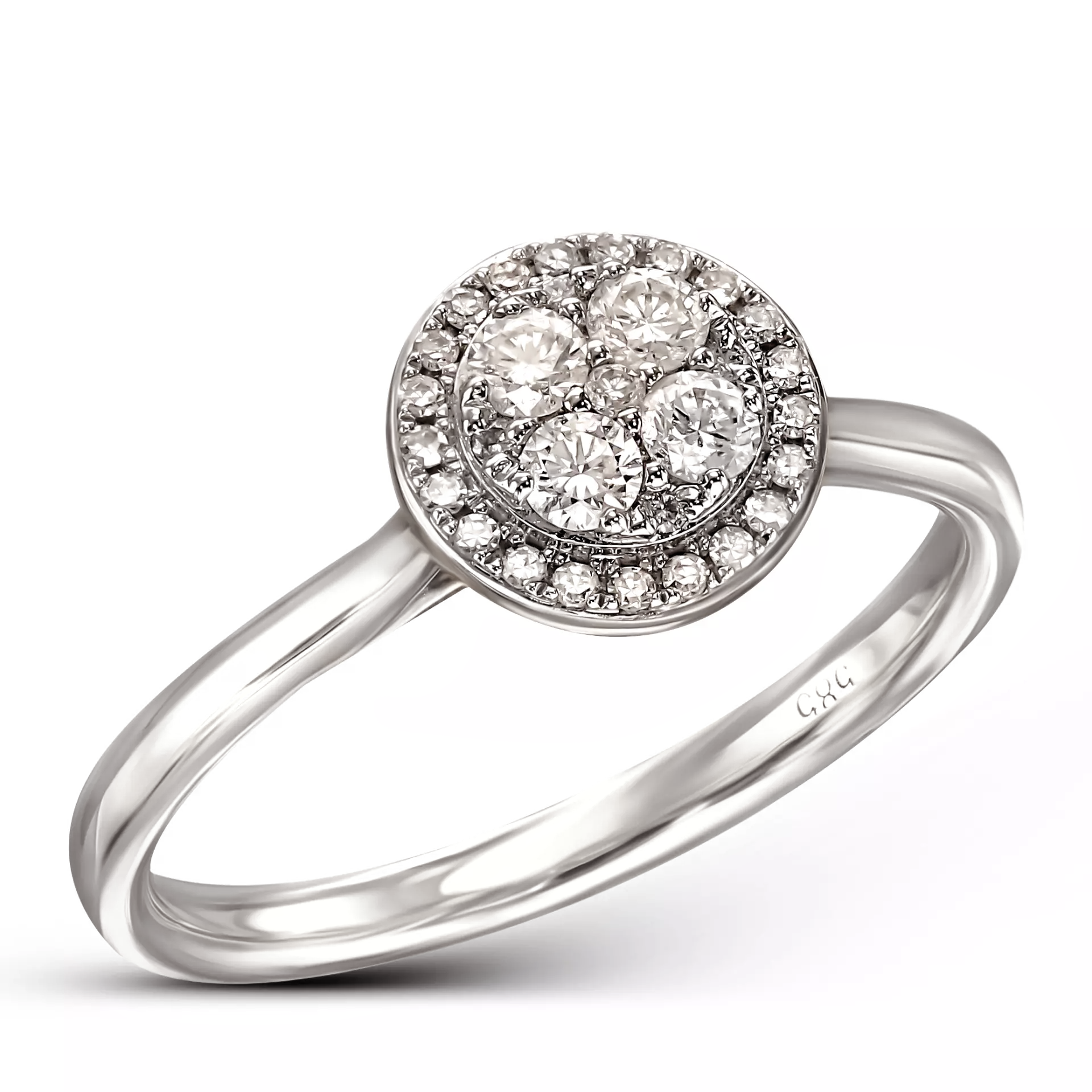 Pierścionek z białego złota z okrągłą koroną z diamentami naturalnymi, próba 585