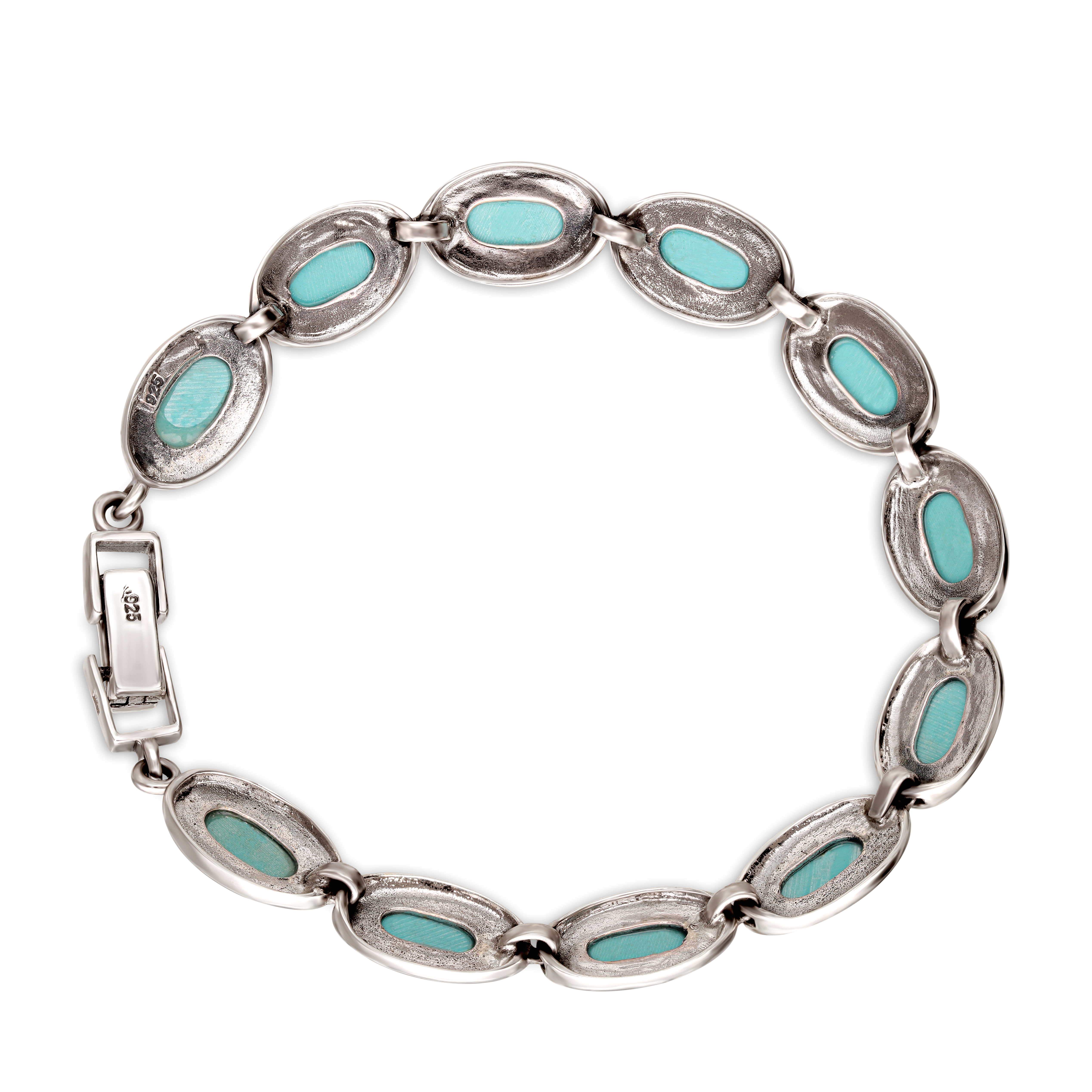 Srebrna bransoleta z turkusami i markazytami, próba 925