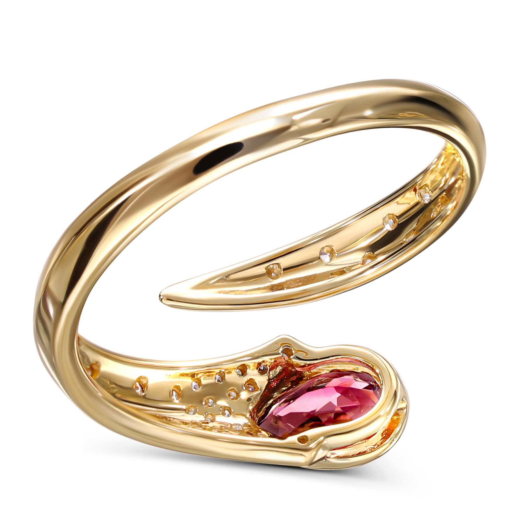 Pierścionek złoty z turmalinem 0.38 ct i diamentami naturalnymi 0.15 ct, próba 585