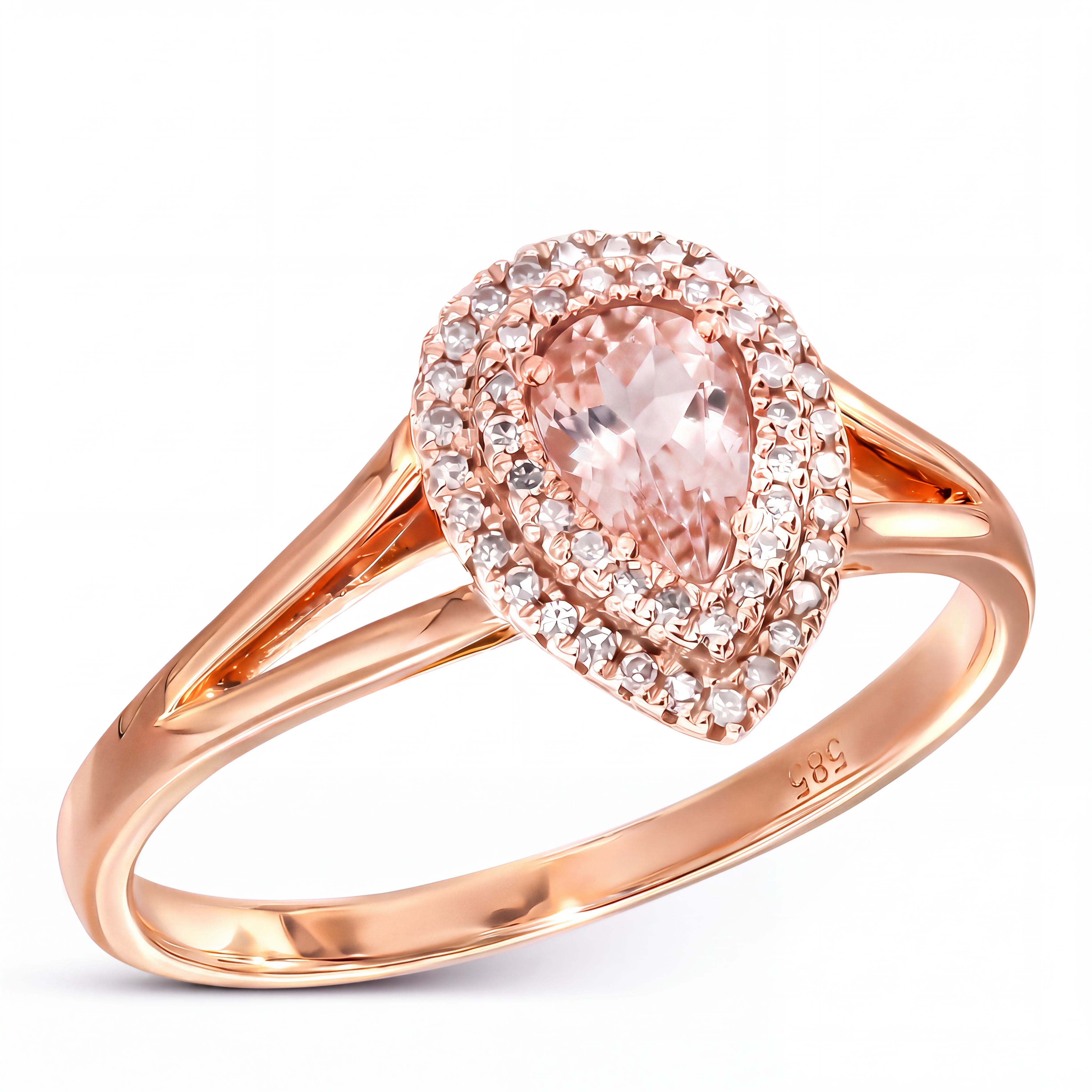 Pierścionek z różowego złota z morganitem 0.39 ct i diamentami naturalnymi, próba 585