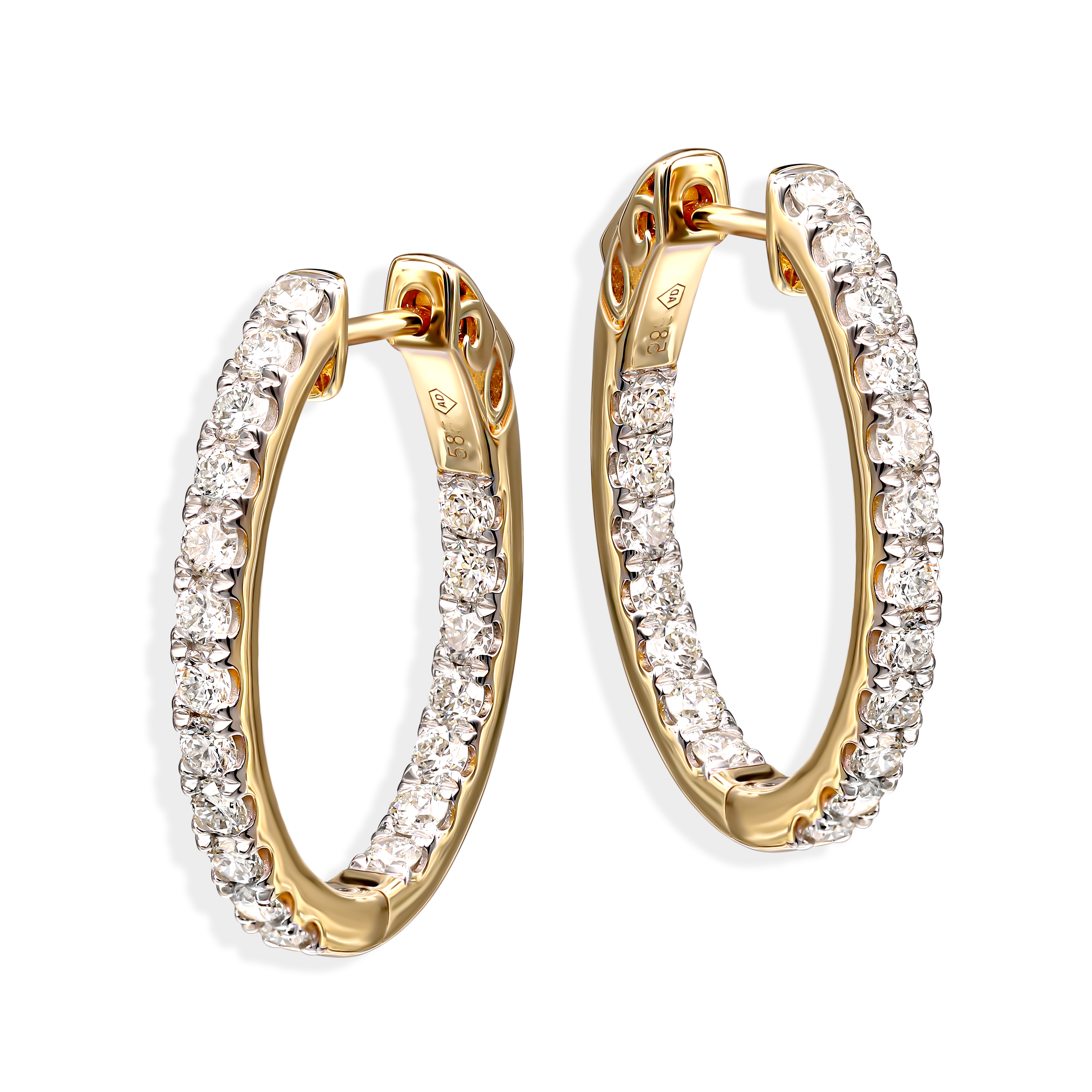 Kolczyki złote koła z diamentami naturalnymi 1.48 ct, próba 585