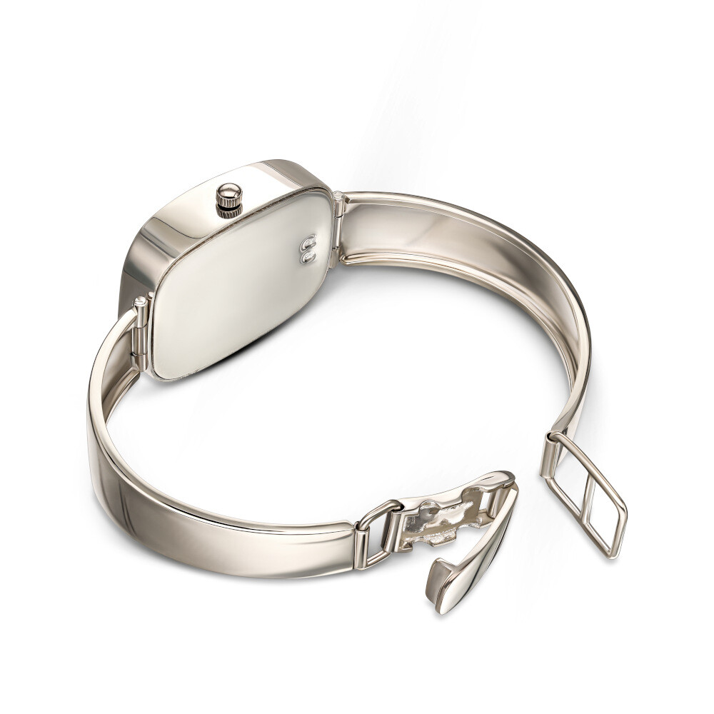 Zegarek srebrny z prostokątną kopertą i srebrną tarczą, próba 925