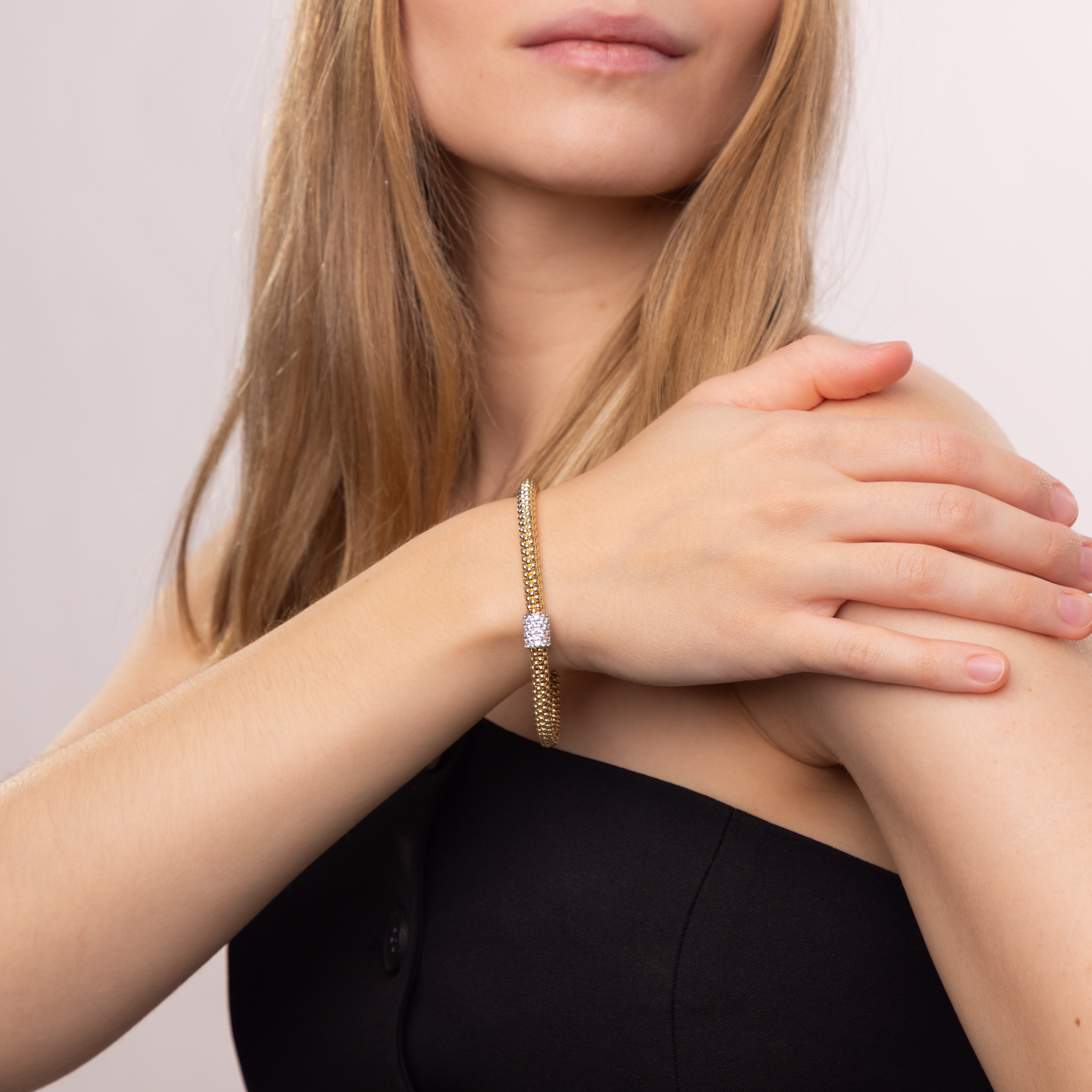 Designerska damska złota bransoleta bez zapięcia, próba 585