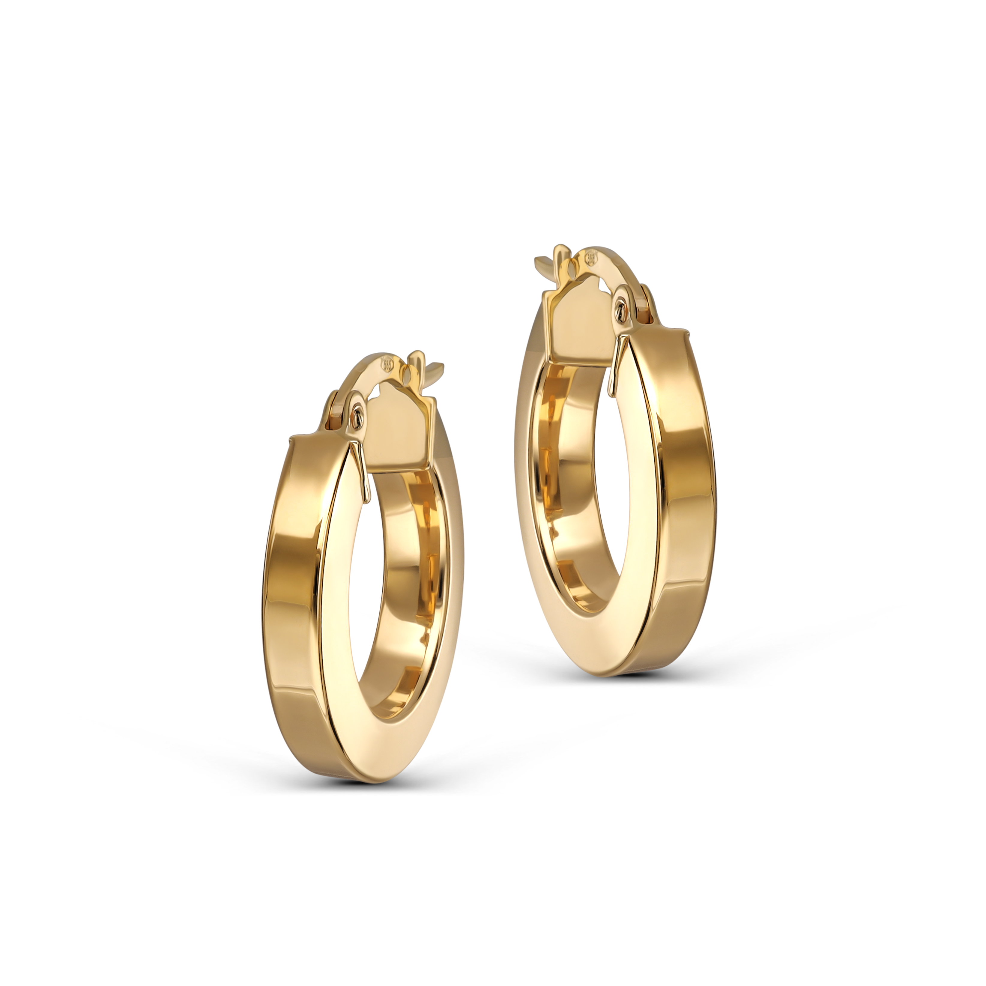 Kolczyki złote kółka trójwymiarowe z zapięciem na zatrzask, próba 585