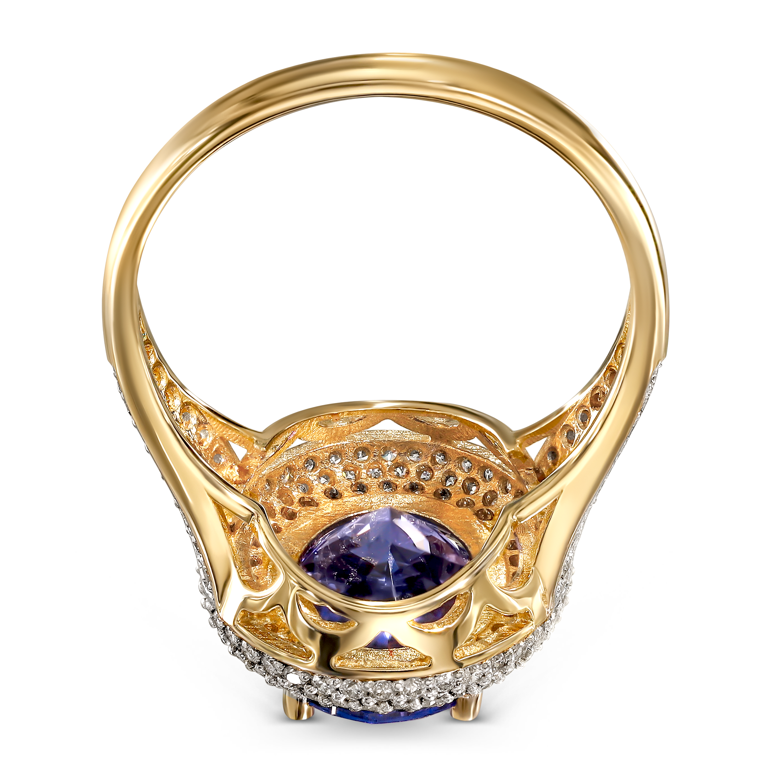 Pierścionek złoty vintage z tanzanitem 3,51 ct i diamentami naturalnymi, próba 585