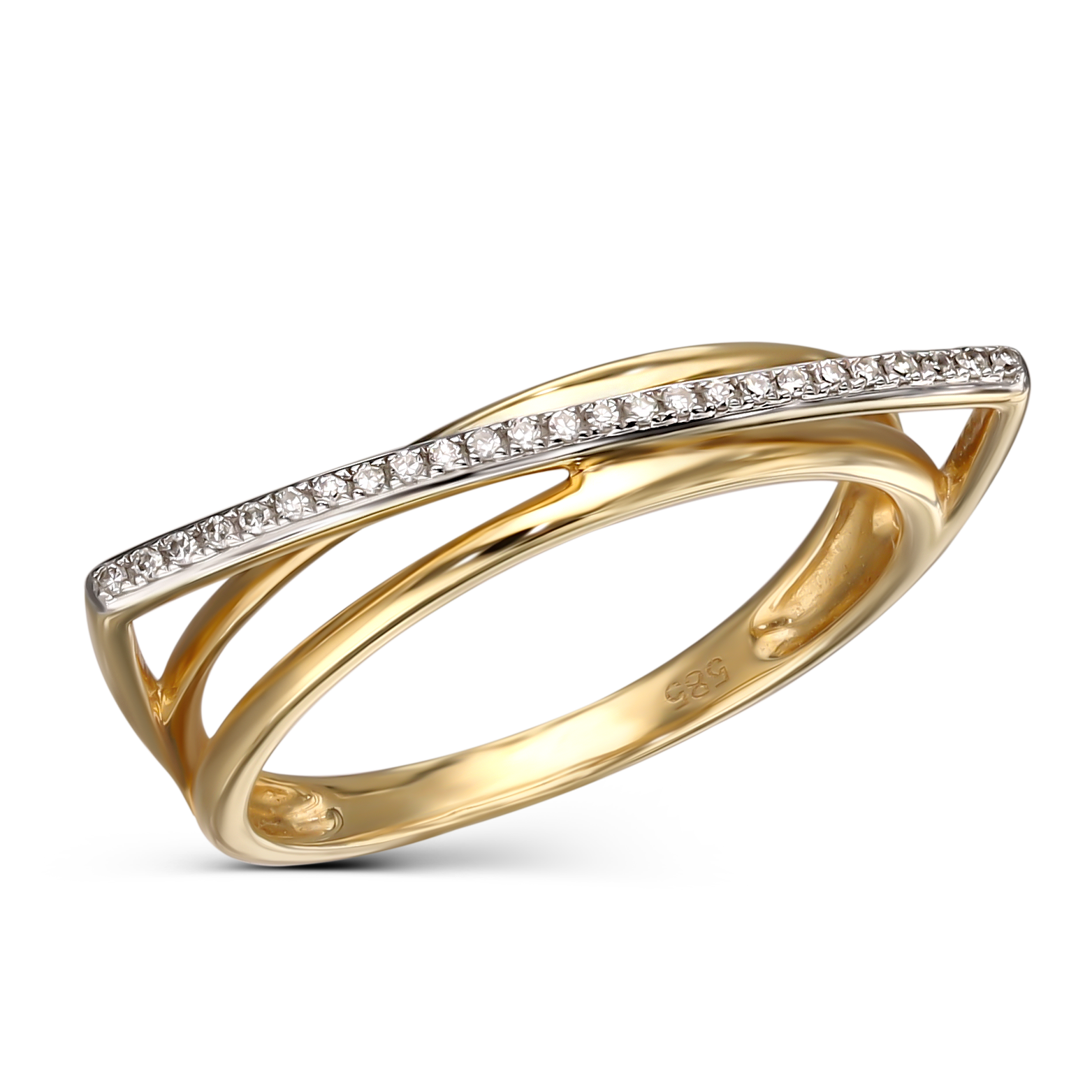 Geometryczny pierścionek złoty z diamentami naturalnymi, próba 585