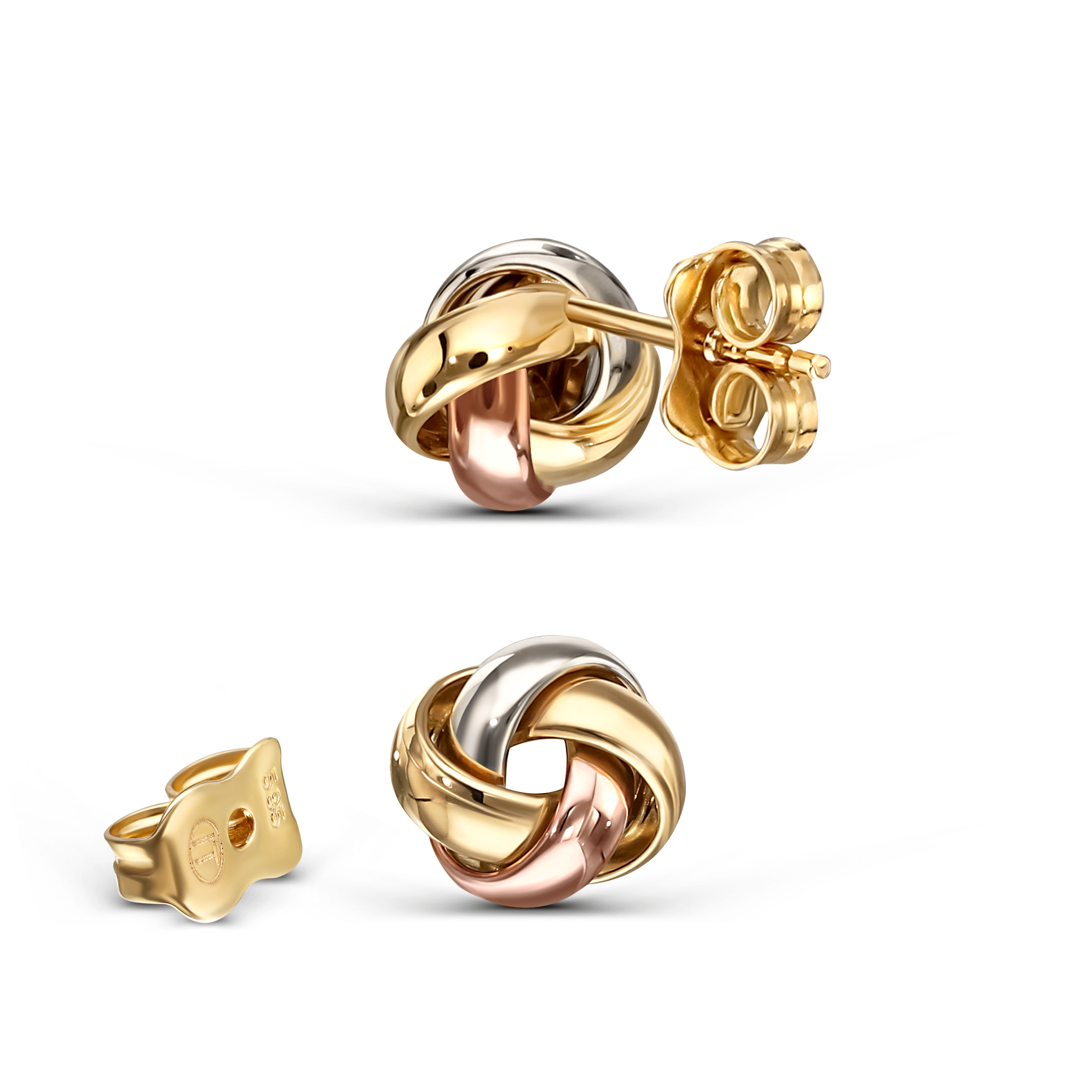 Kolczyki z wielokolorowego złota sztyfty skręcone, próba 585