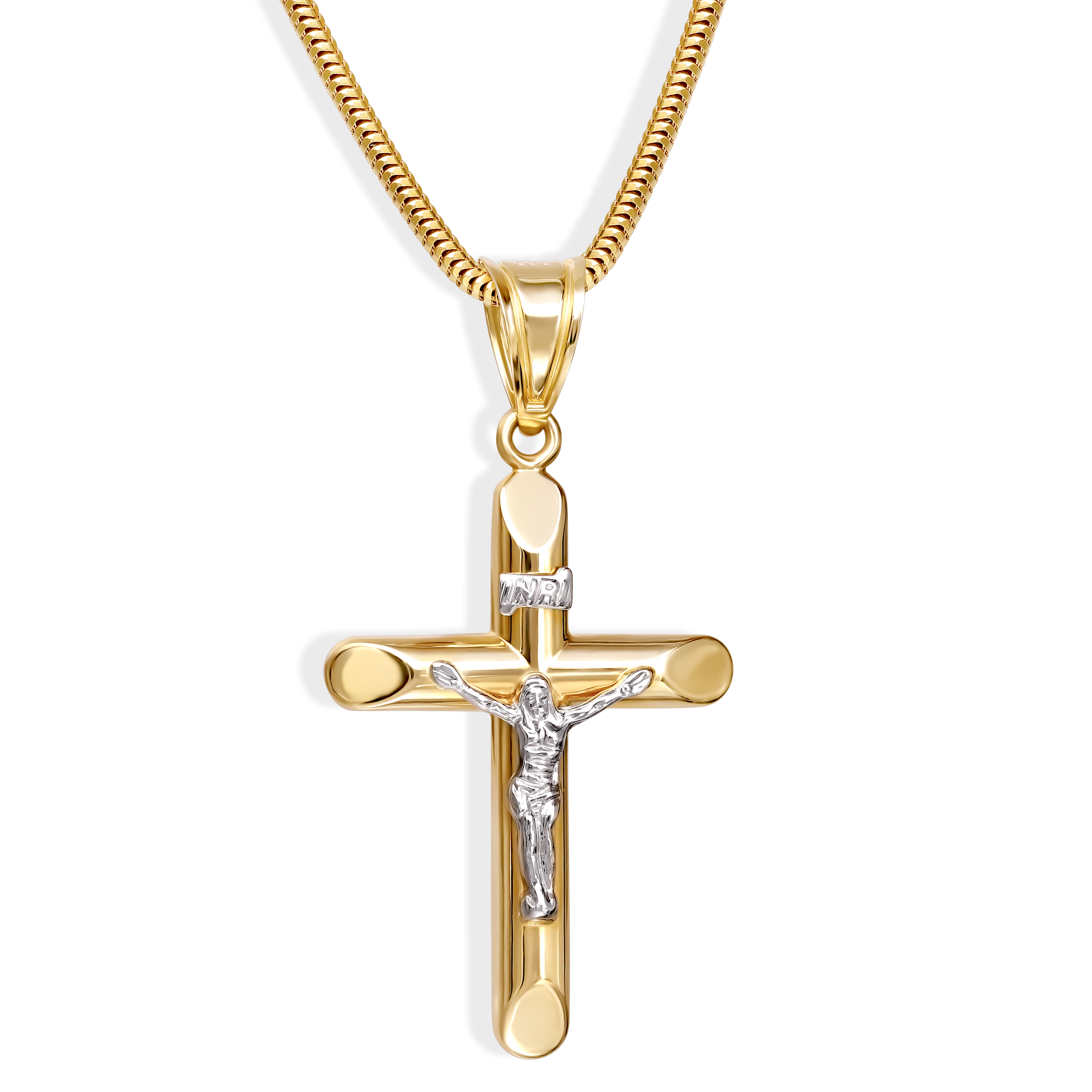 Złoty krzyżyk z rodowanymi elementami, próba 585