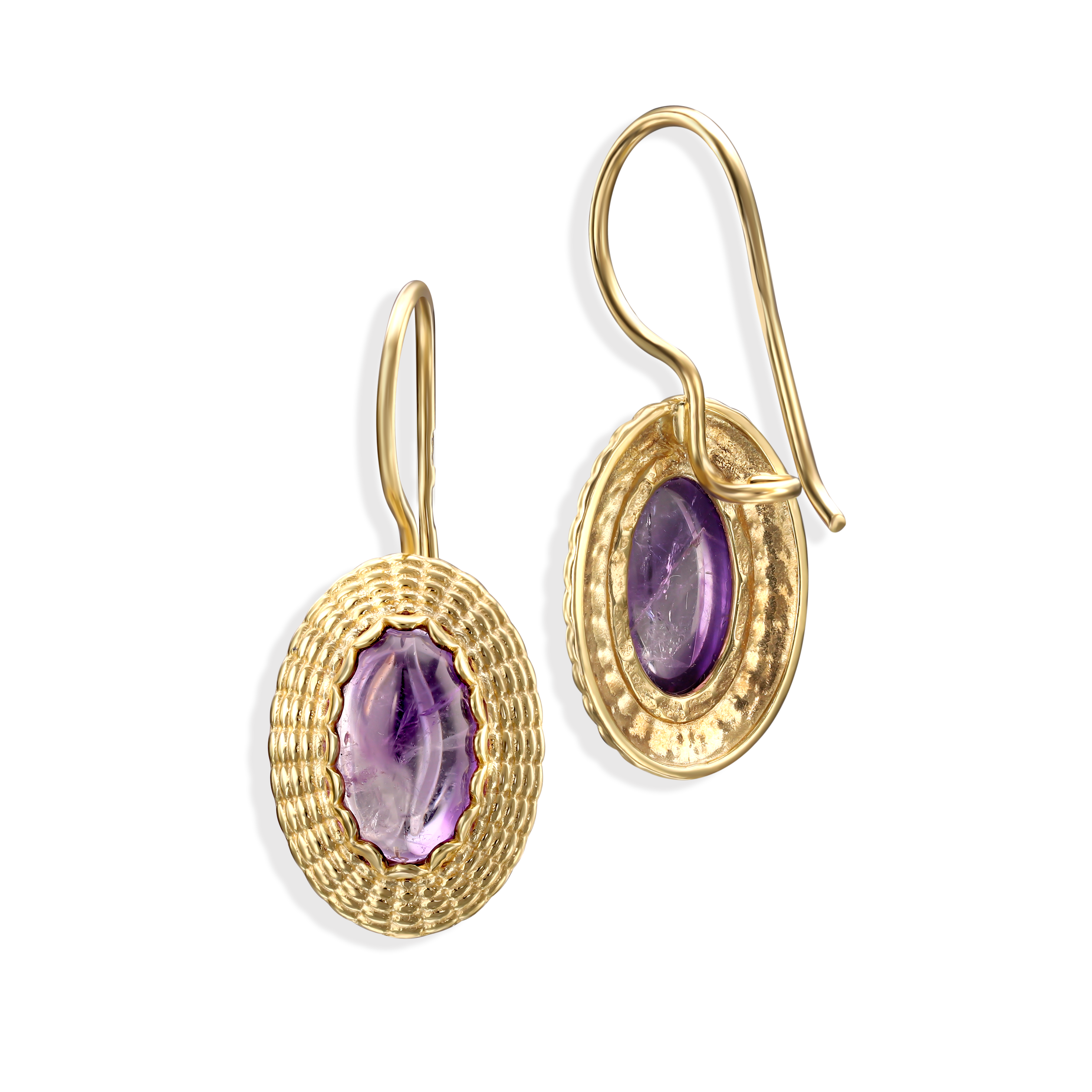 Kolczyki złote z ametystem naturalnym, zapięcie bigiel, próba 585