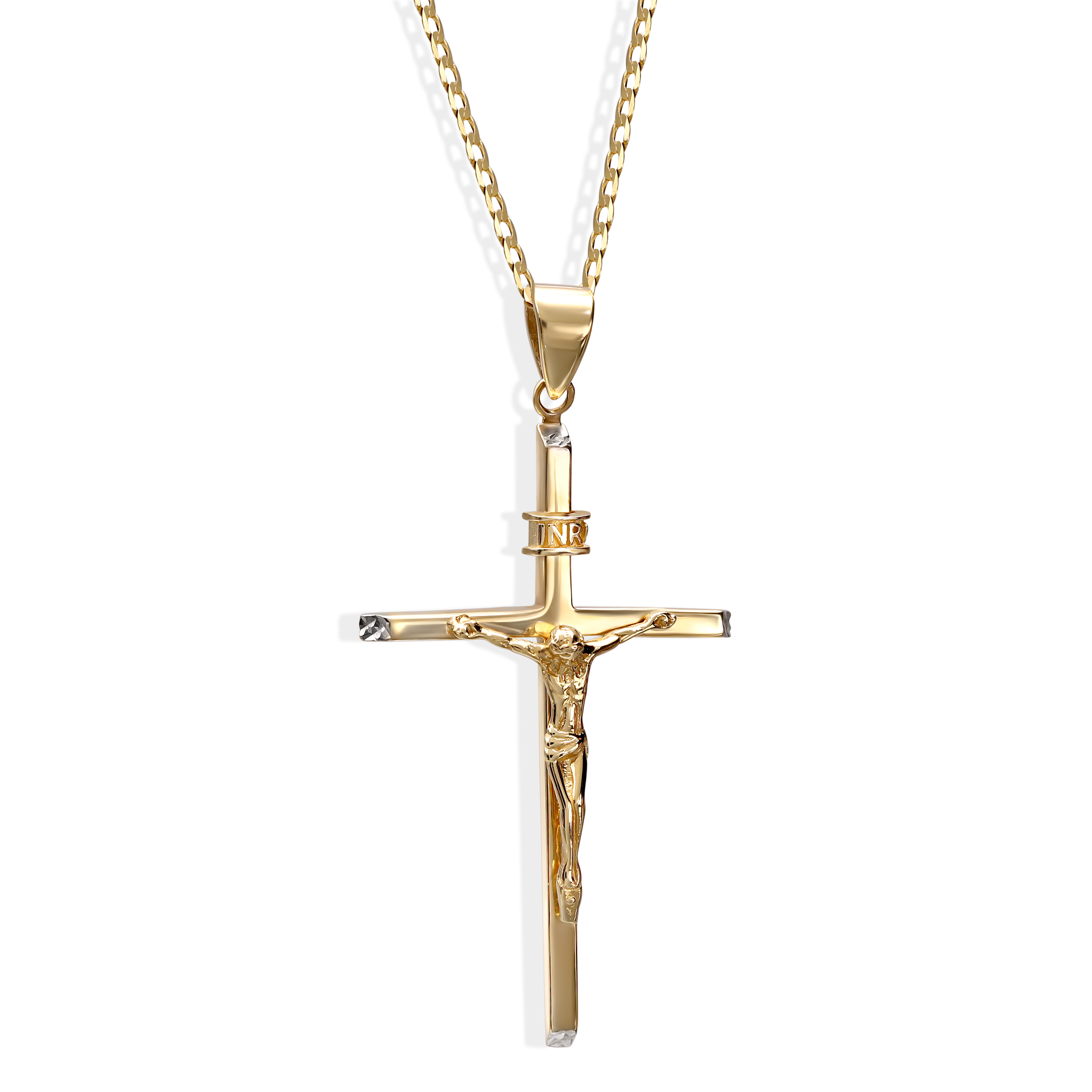 Złoty krzyżyk z rodowanym wykończeniem, próba 585