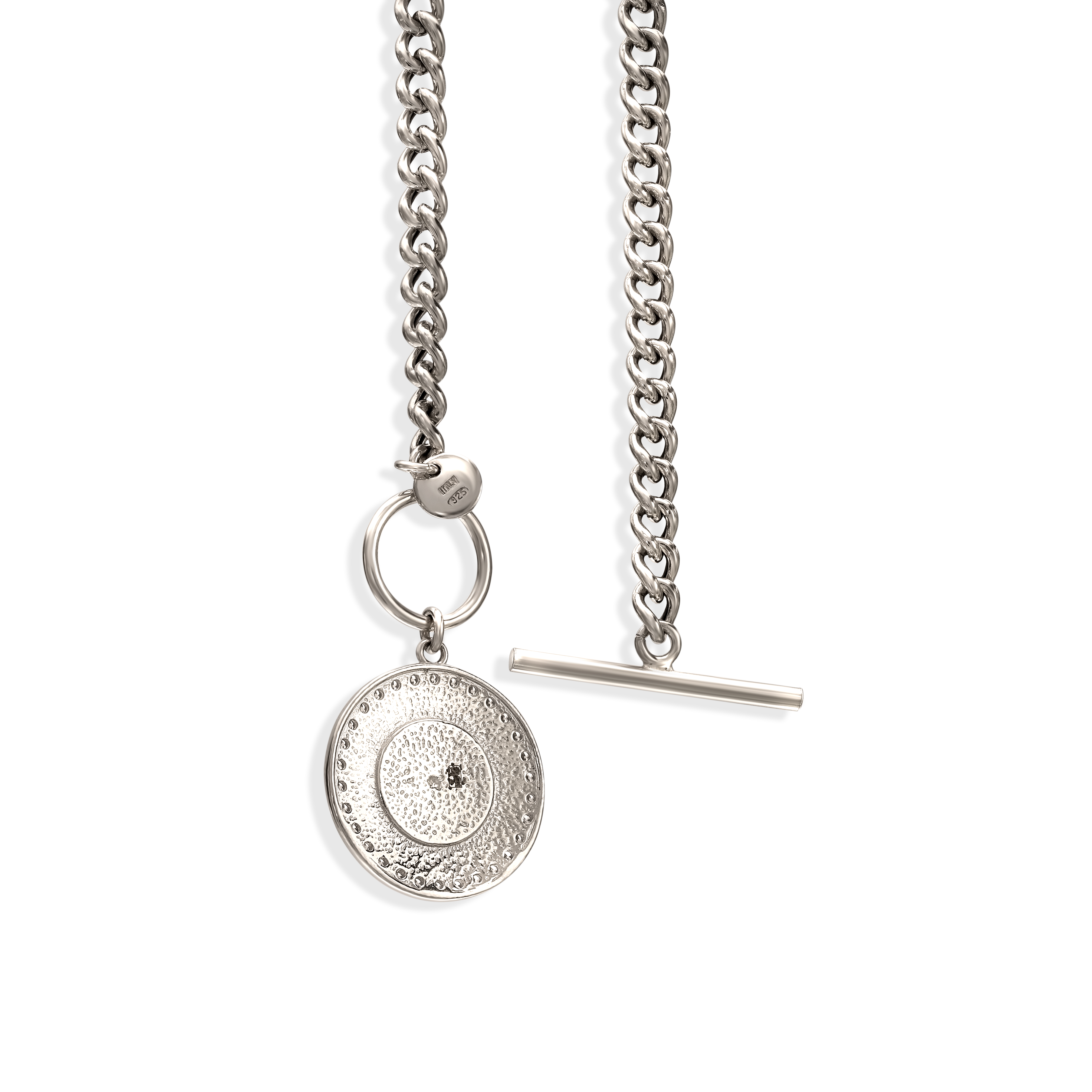 Naszyjnik srebrny z medalionem z wizerunkiem lwa i cyrkoniami, próba 925