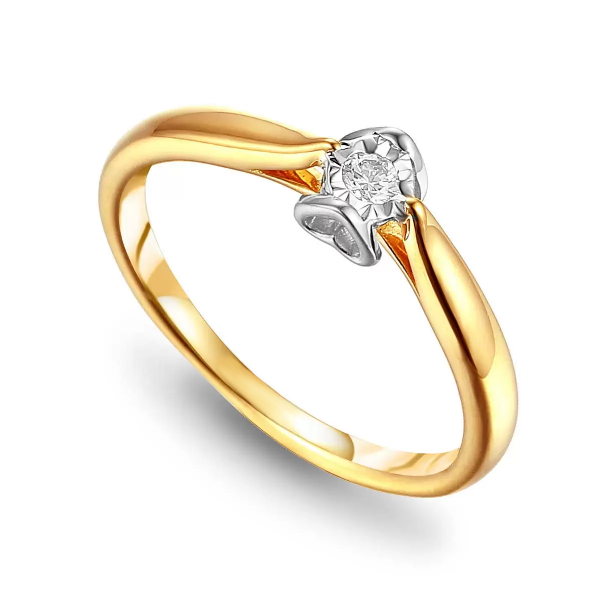 Złoty pierścionek zaręczynowy z diamentem naturalnym 0.09 ct, rozmiar 12, próba 585