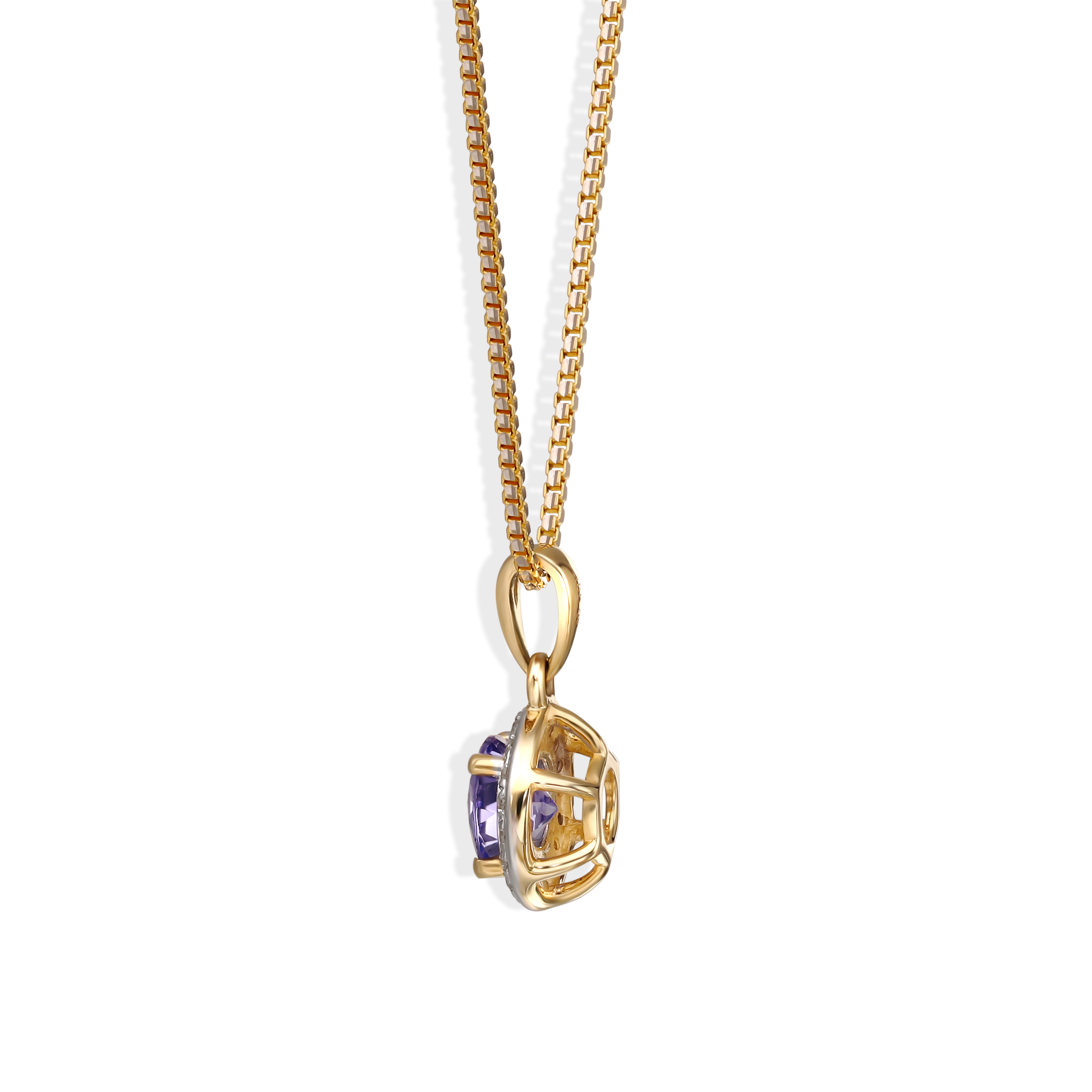 Zawieszka złota z tanzanitem 0.46 ct i diamentami naturalnymi, próba 585