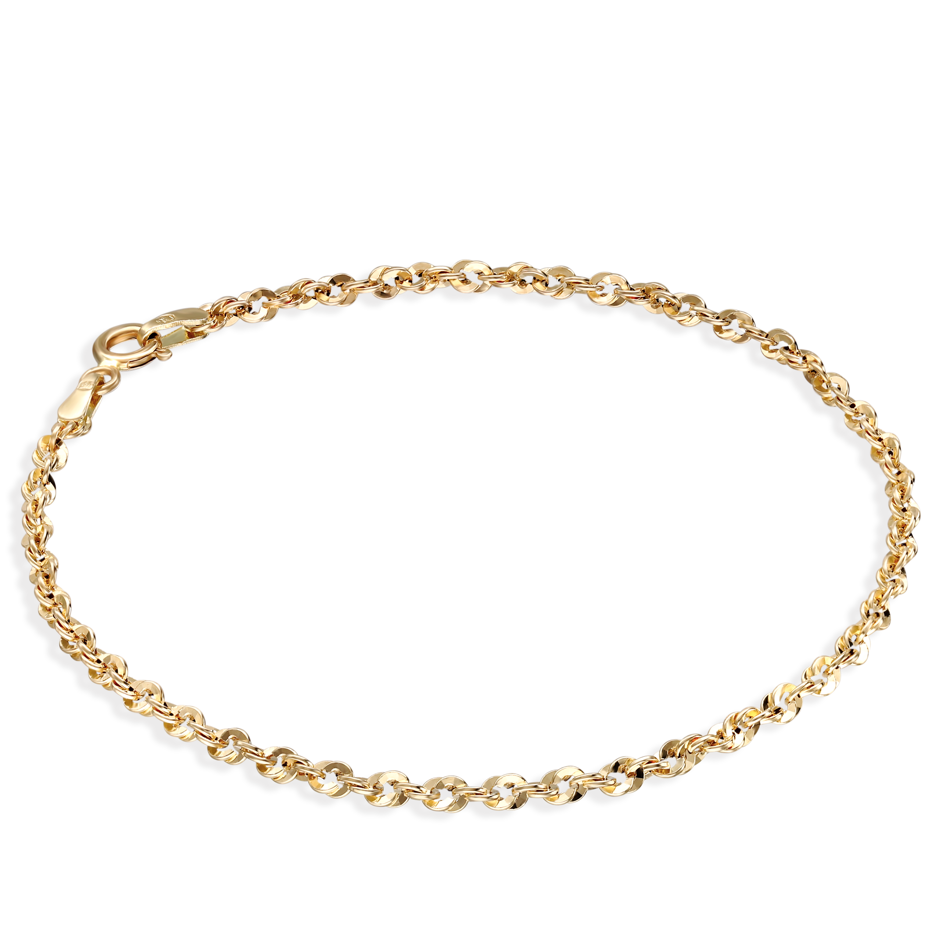 Damska bransoleta złota o splocie korda diamentowana, długość 18,5 cm, próba 585