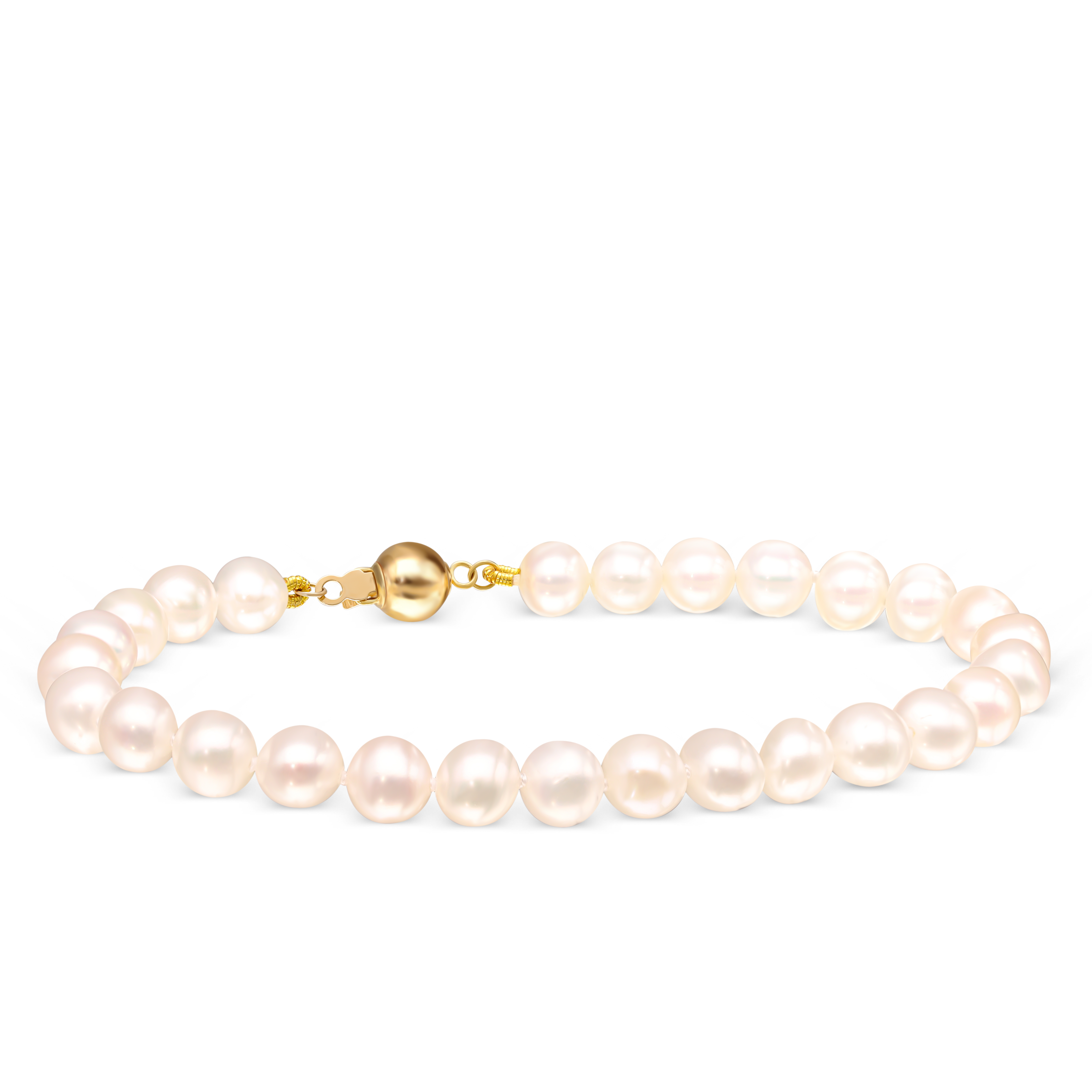 Bransoleta z pereł hodowanyvch słodkowodnych ze złotym zapięciem, próba 585