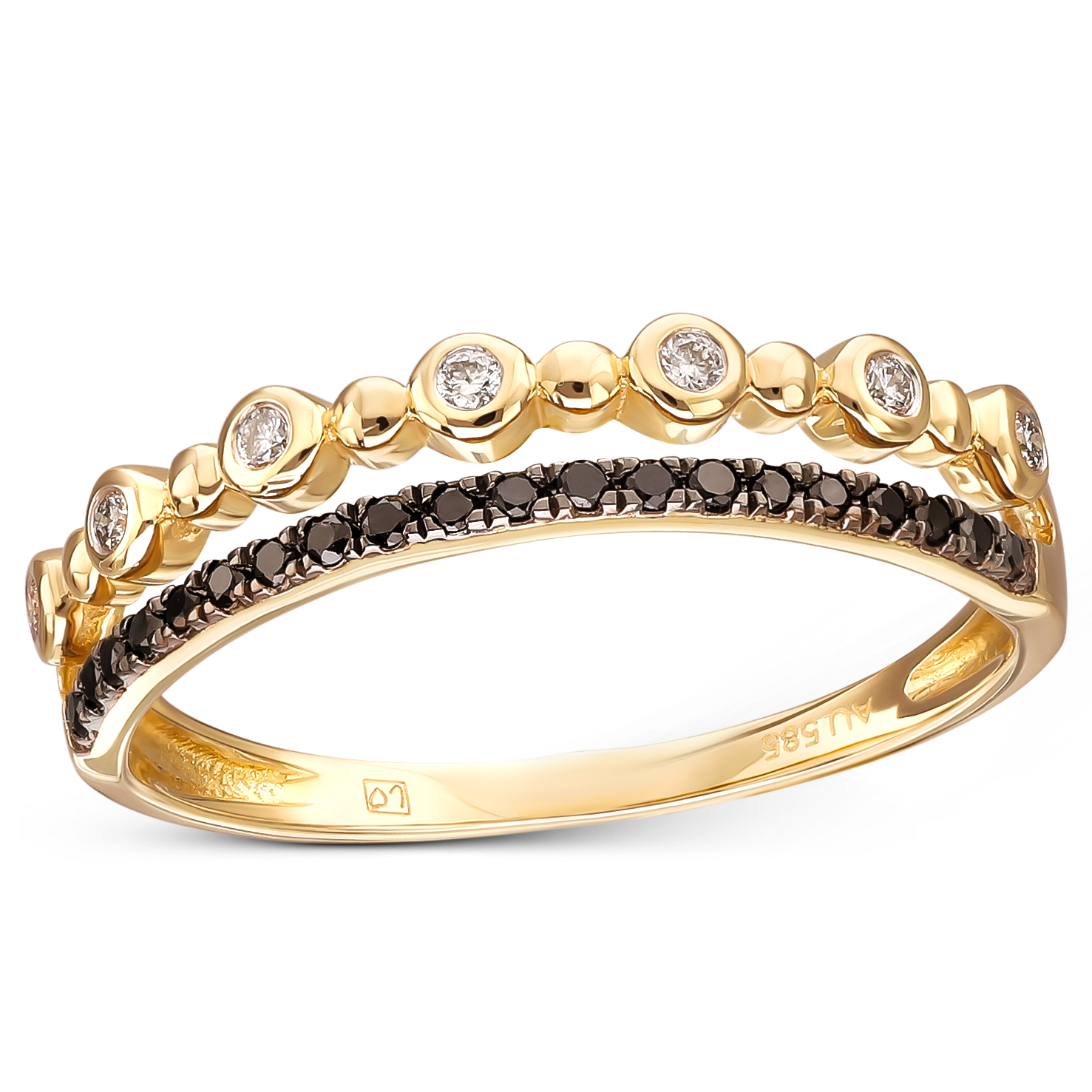 Złoty pierścionek obrączkowy z diamentami naturalnymi, próba 585