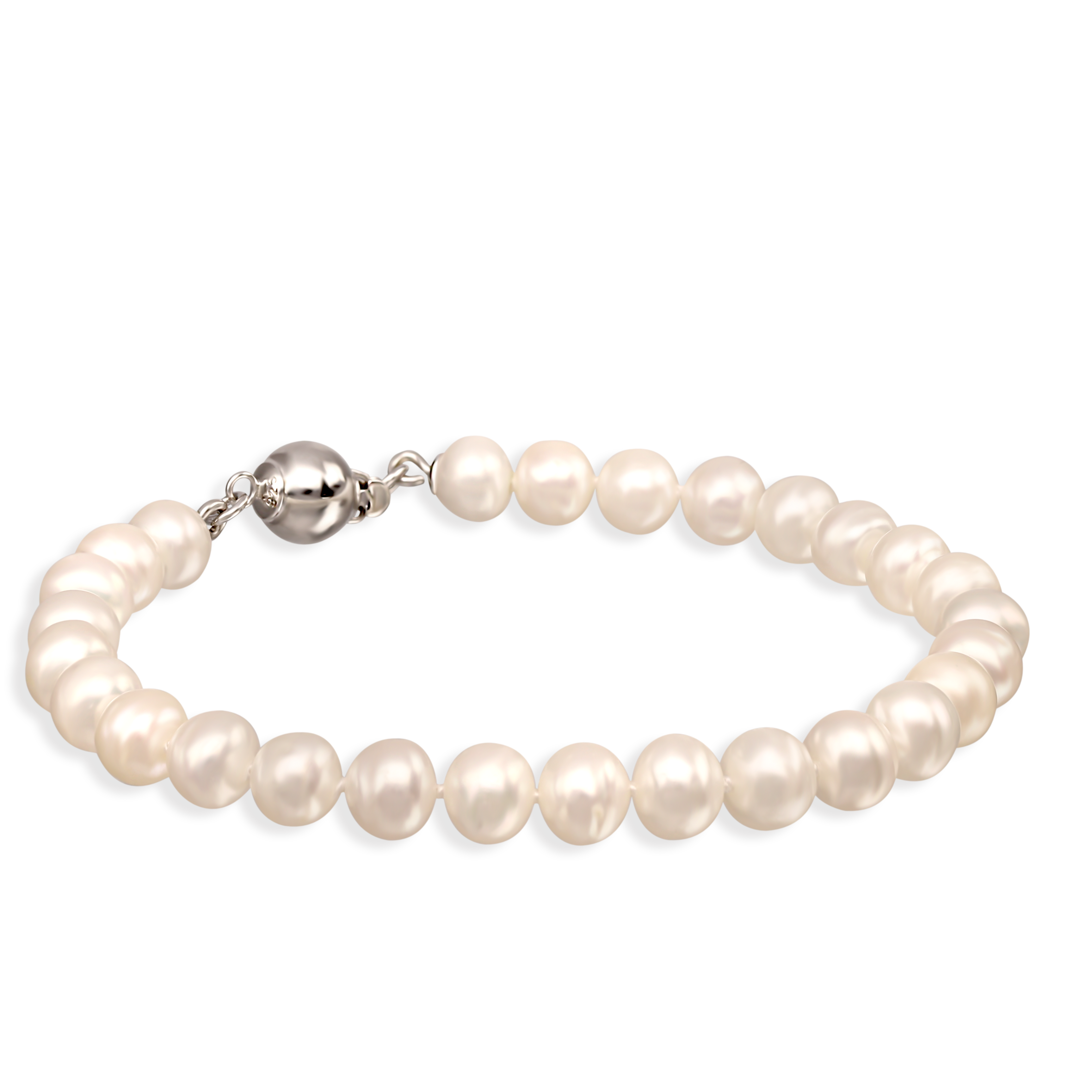 Bransoleta z białych pereł hodowanych ze srebrnym zapięciem, próba 925