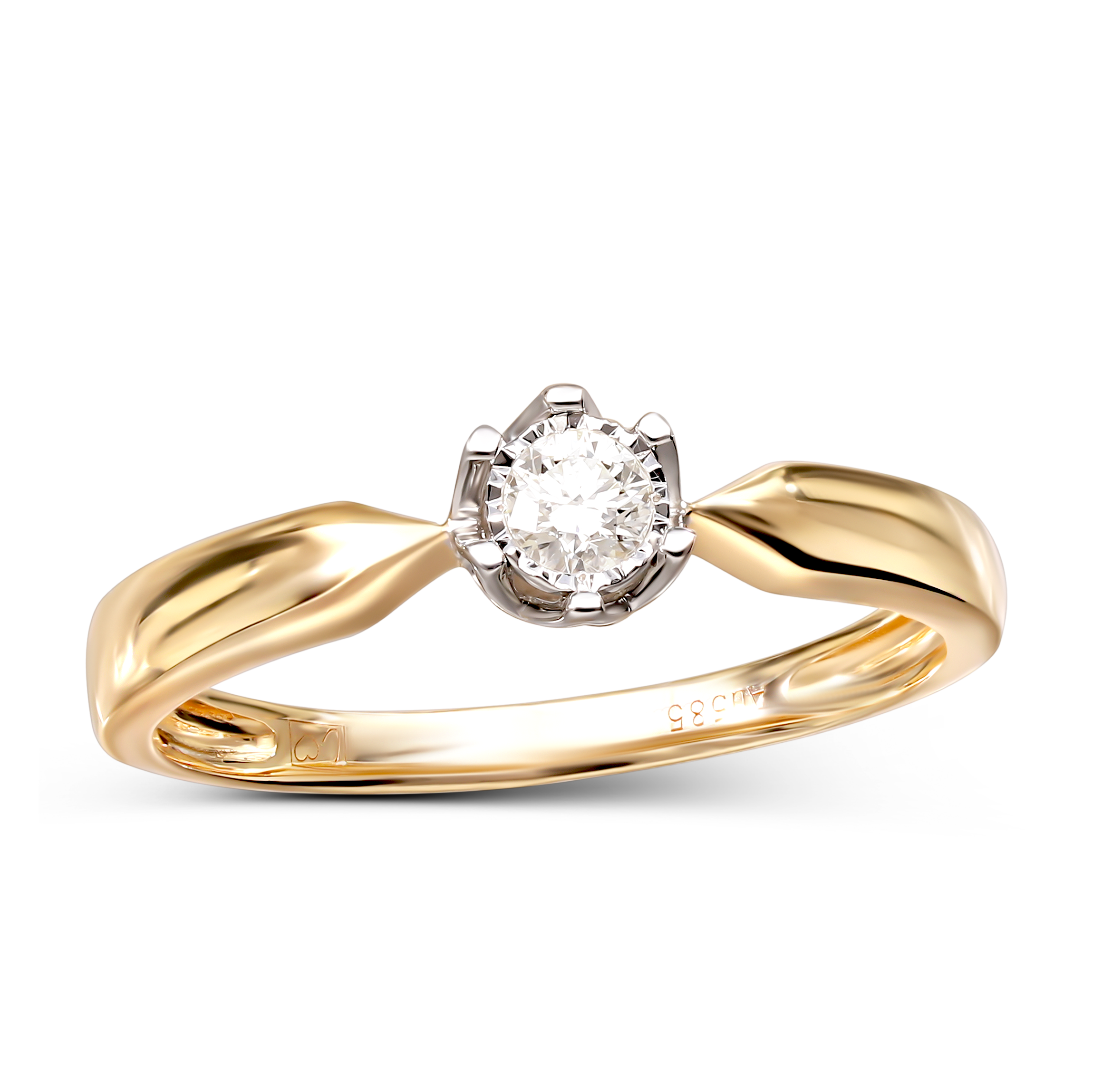 Pierścionek złoty z diamentem naturalnym 0.15 ct, próba 585