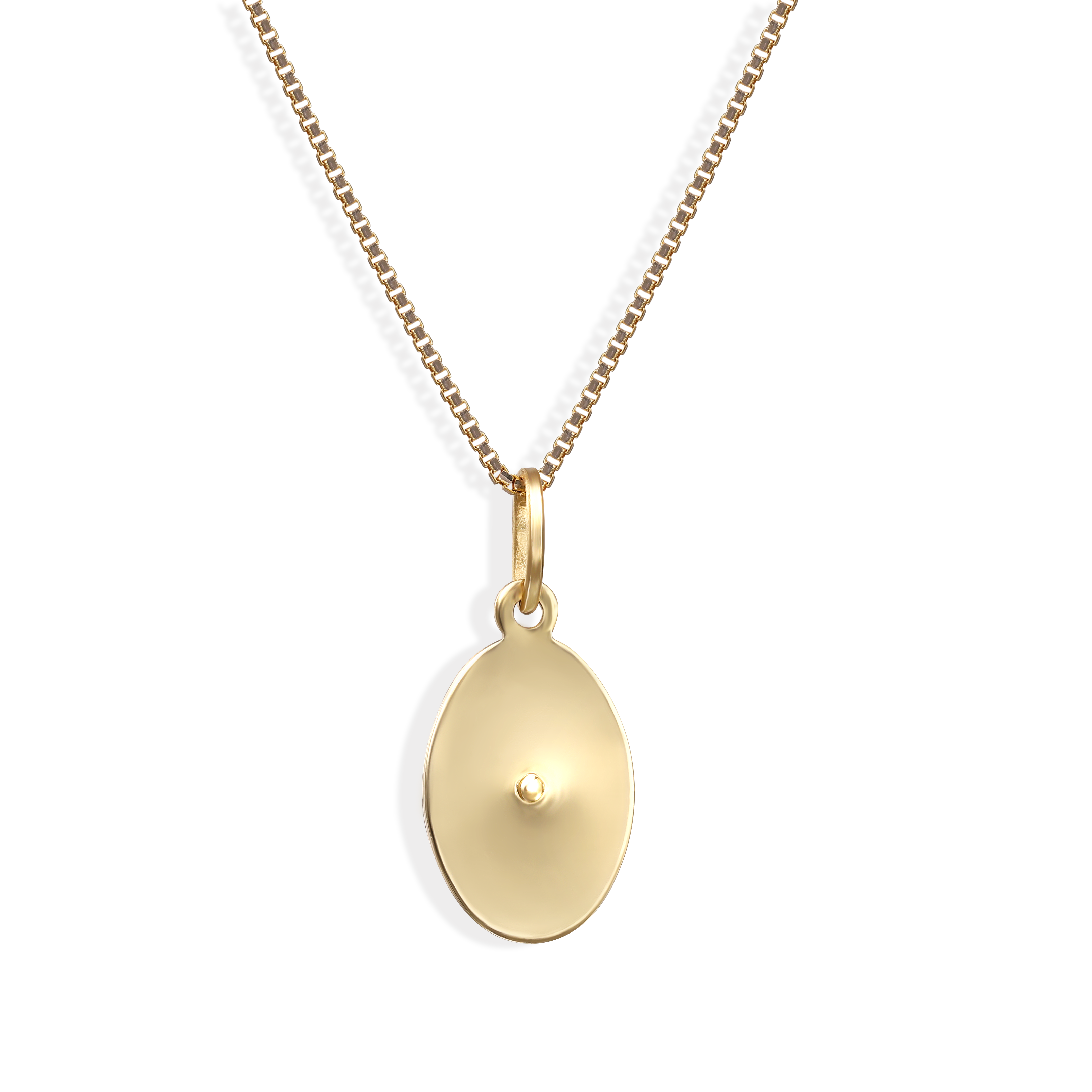 Eliptyczny medalik złoty z wizerunkiem Matki Boskiej Częstochowskiej, próba 585