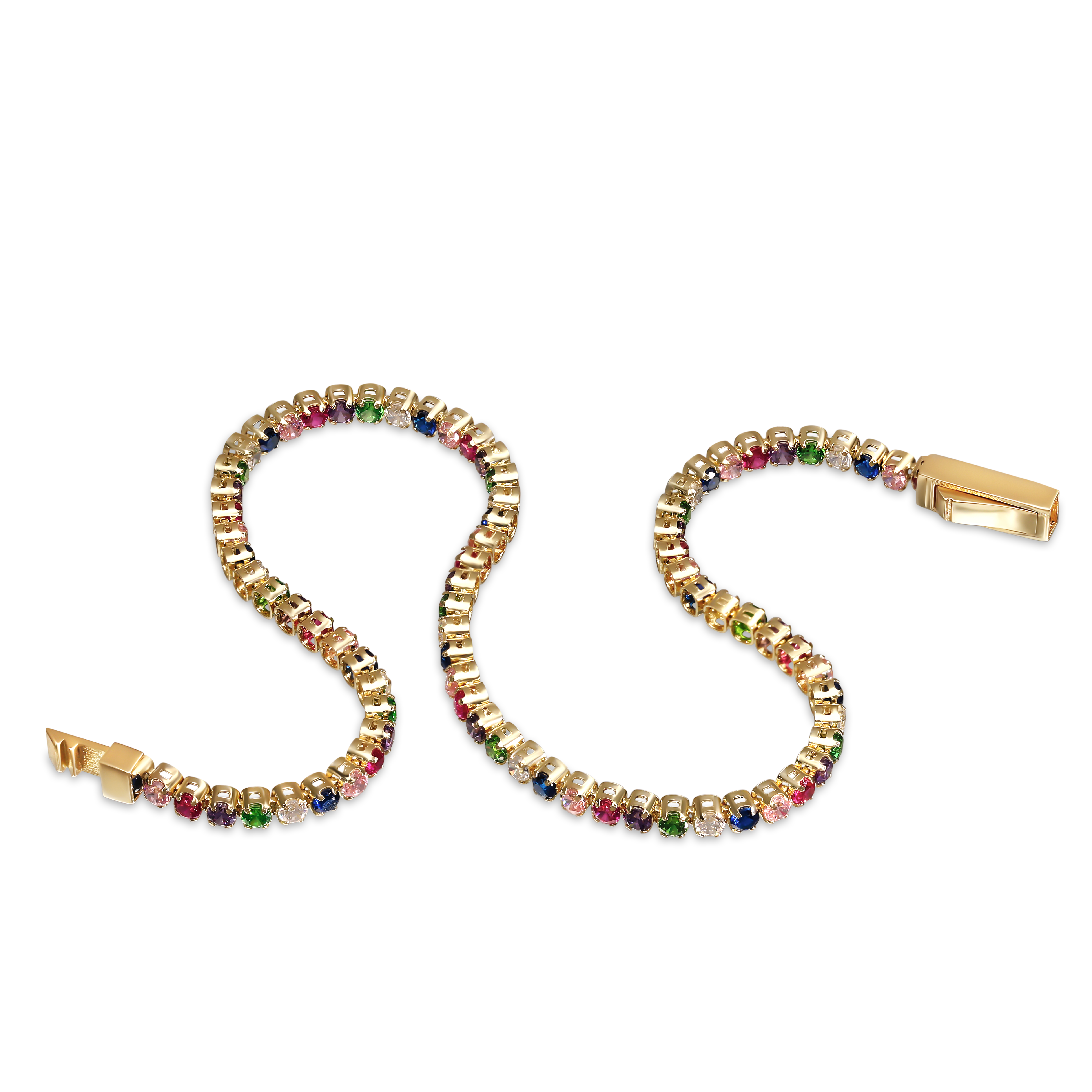 Bransoletka złota tenisowa z kolorowymi cyrkoniami, próba 585