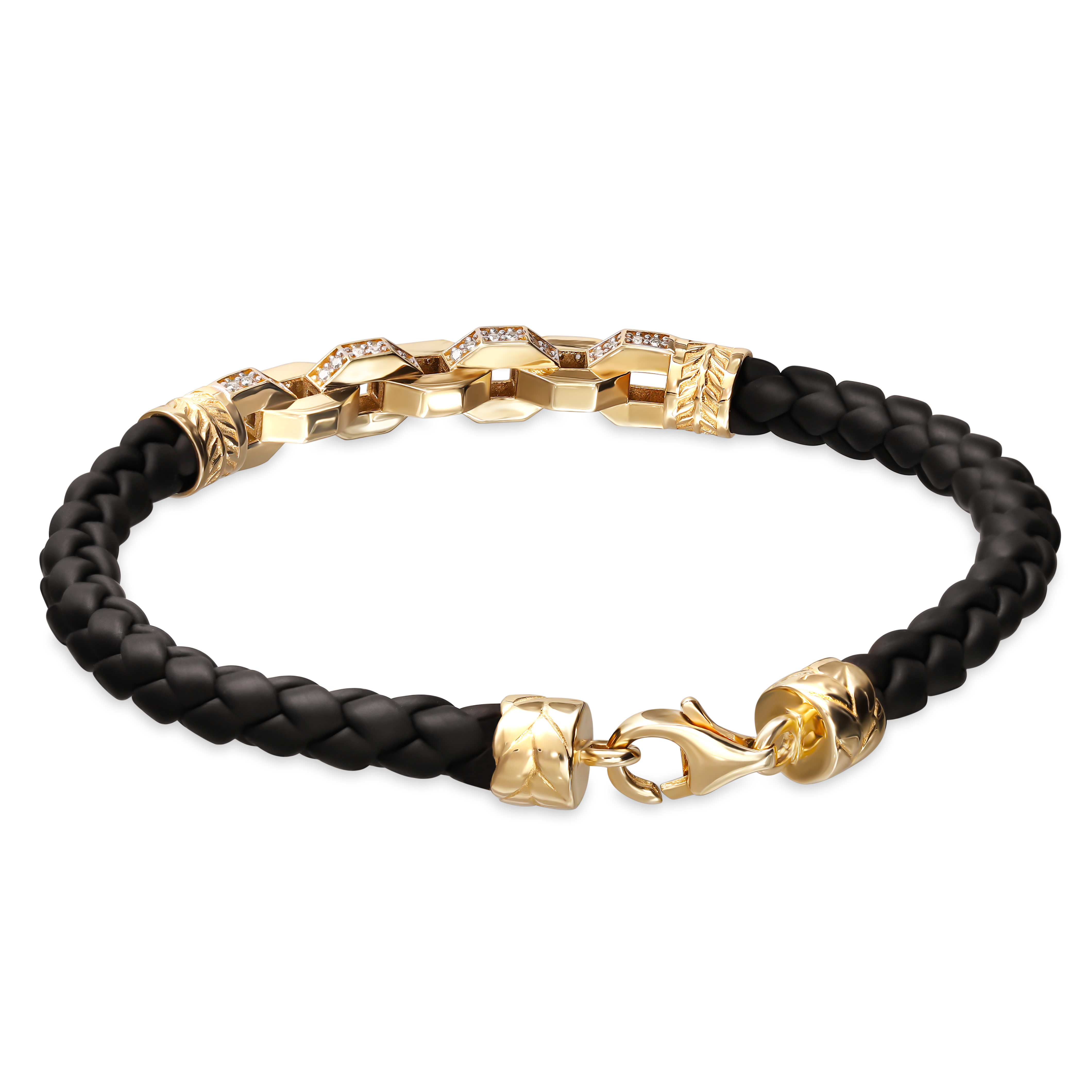 Złota bransoletka z dekoracyjnymi ogniwami i cyrkoniami, próba 585