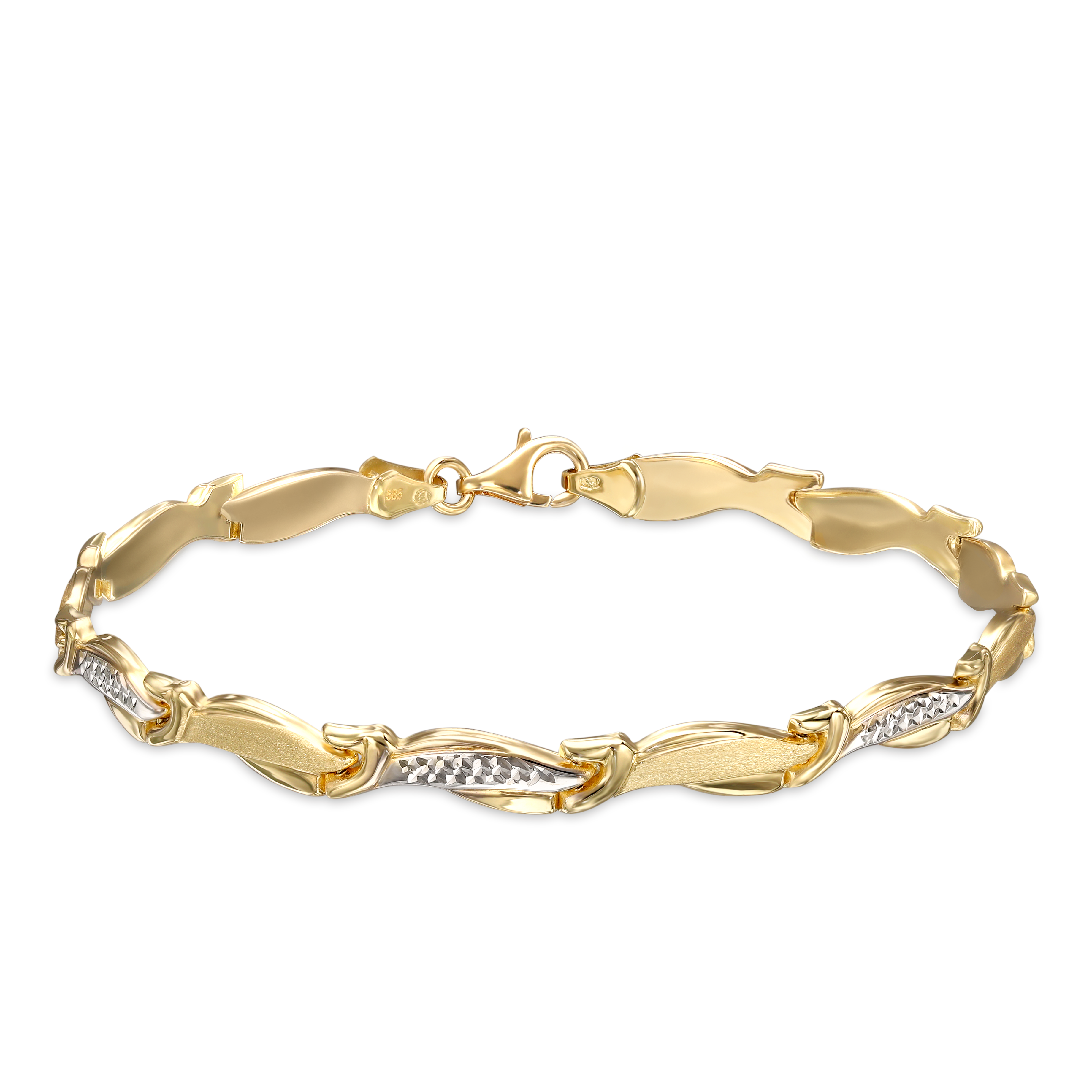 Bransoletka złota z rodowanymi ogniwami, długość 19,5 cm, próba 585