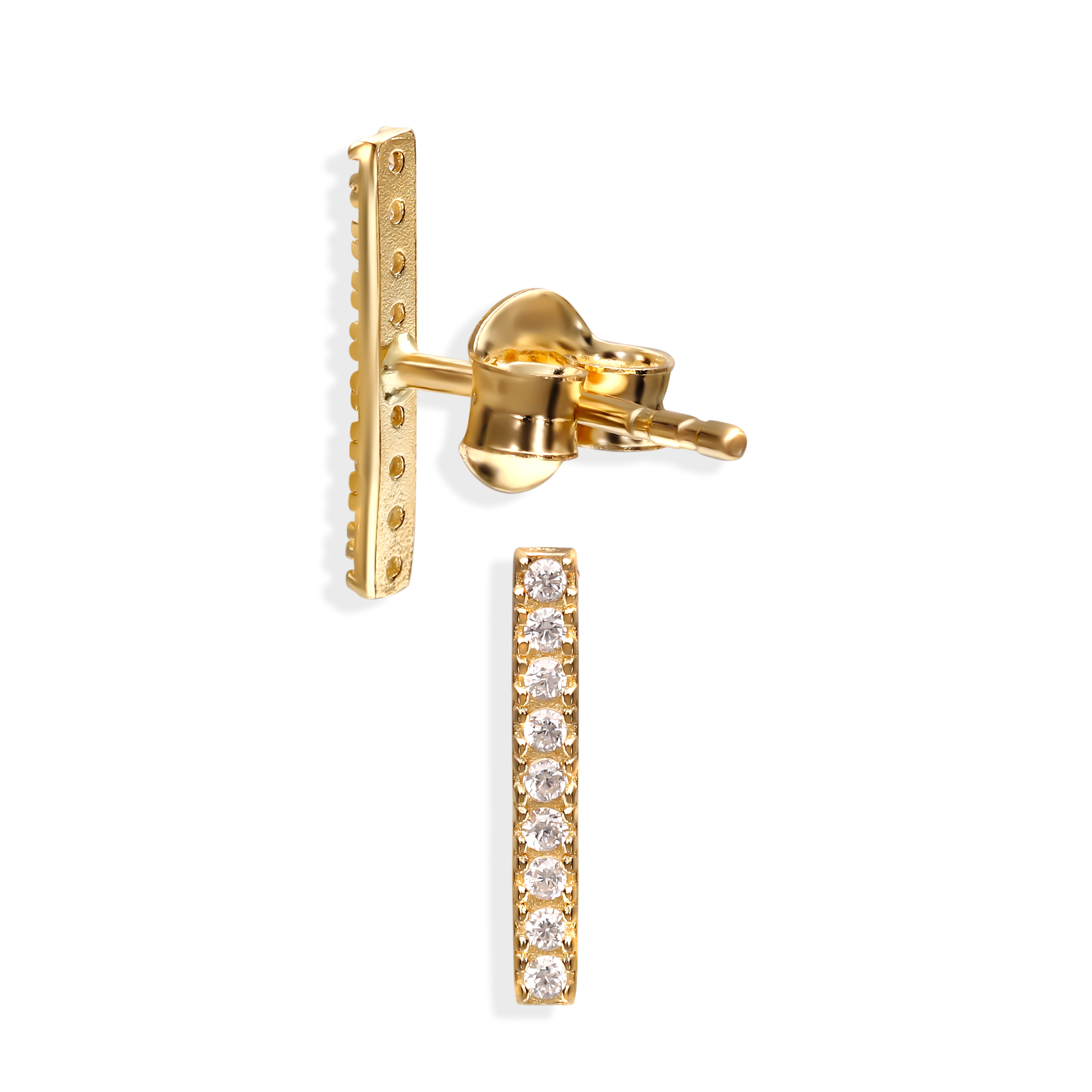 Kolczyki złote patyczki z cyrkoniami na sztyfcie, próba 585