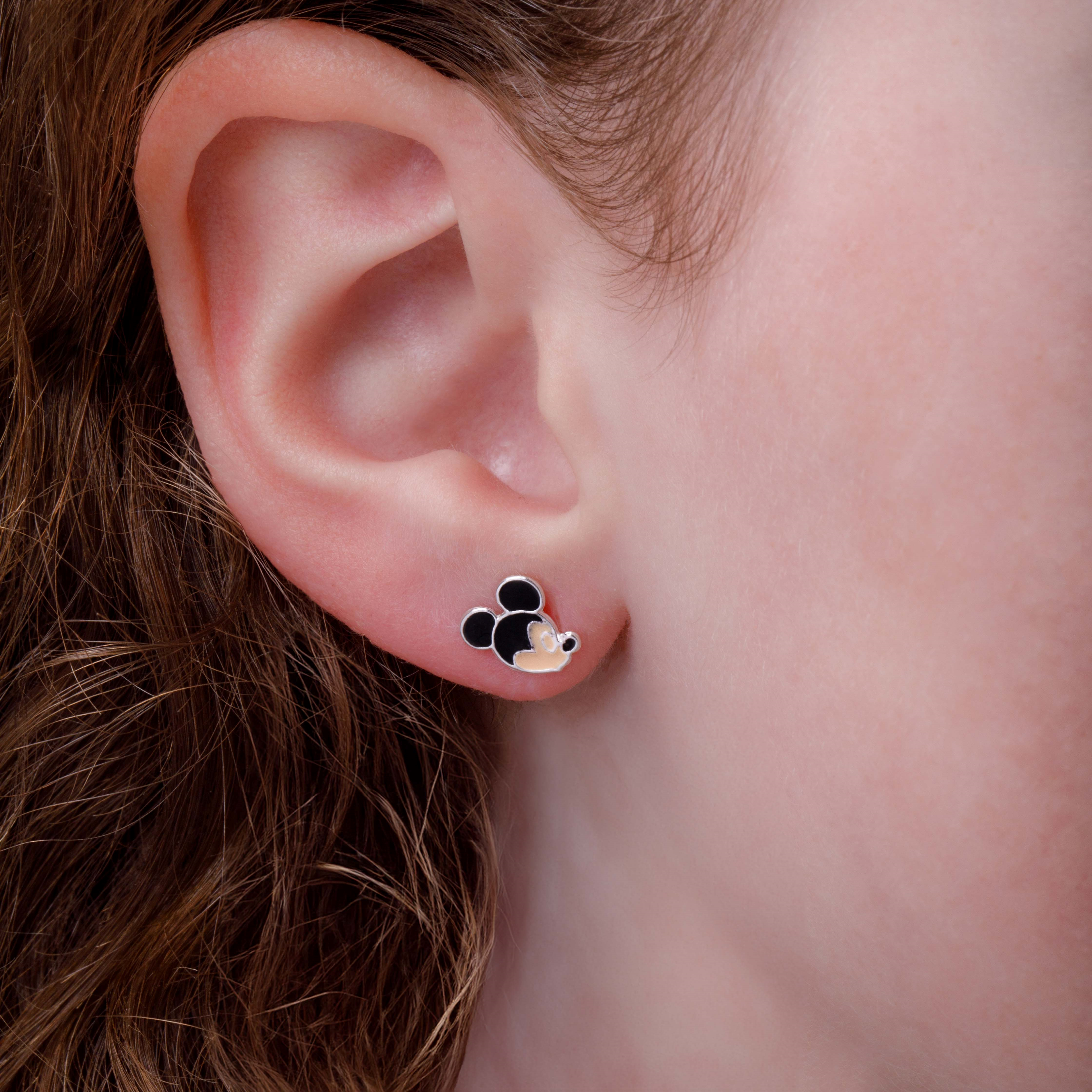 Srebrne kolczyki z emalią Myszka Mickey i Minnie, próba 585