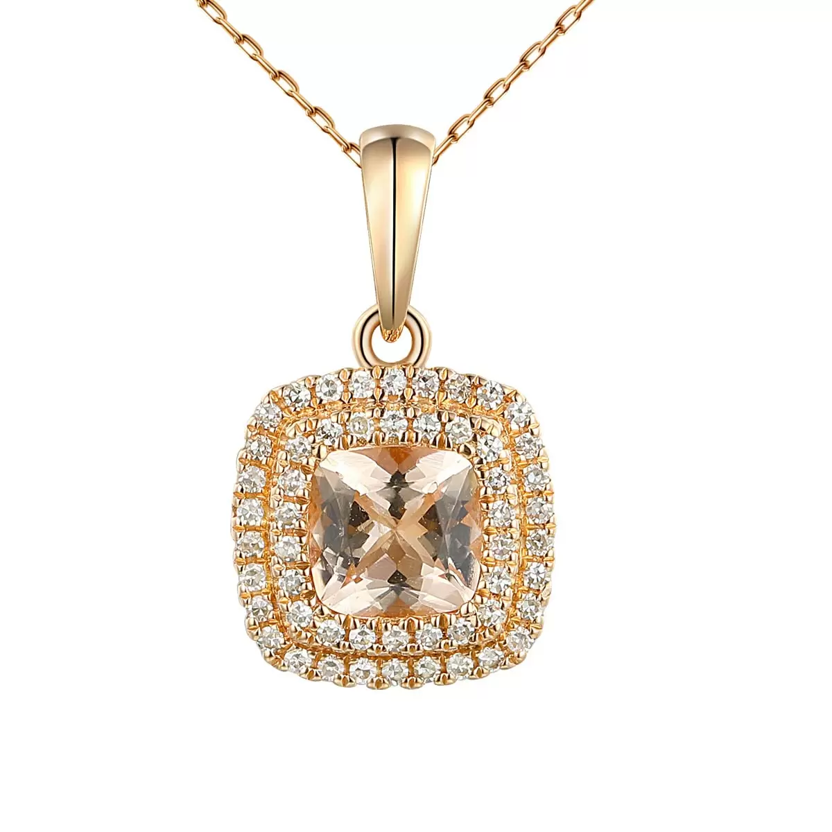 Zawieszka z różowego złota z morganitem 0.47 ct i diamentami naturalnymi dookoła, próba 585