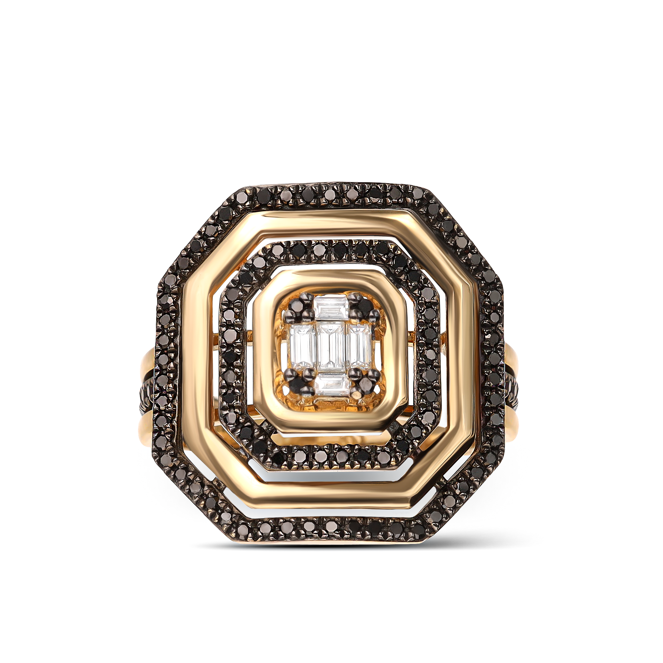 Unikatowy pierścionek złoty z czarnymi diamentami naturalnymi, próba 585