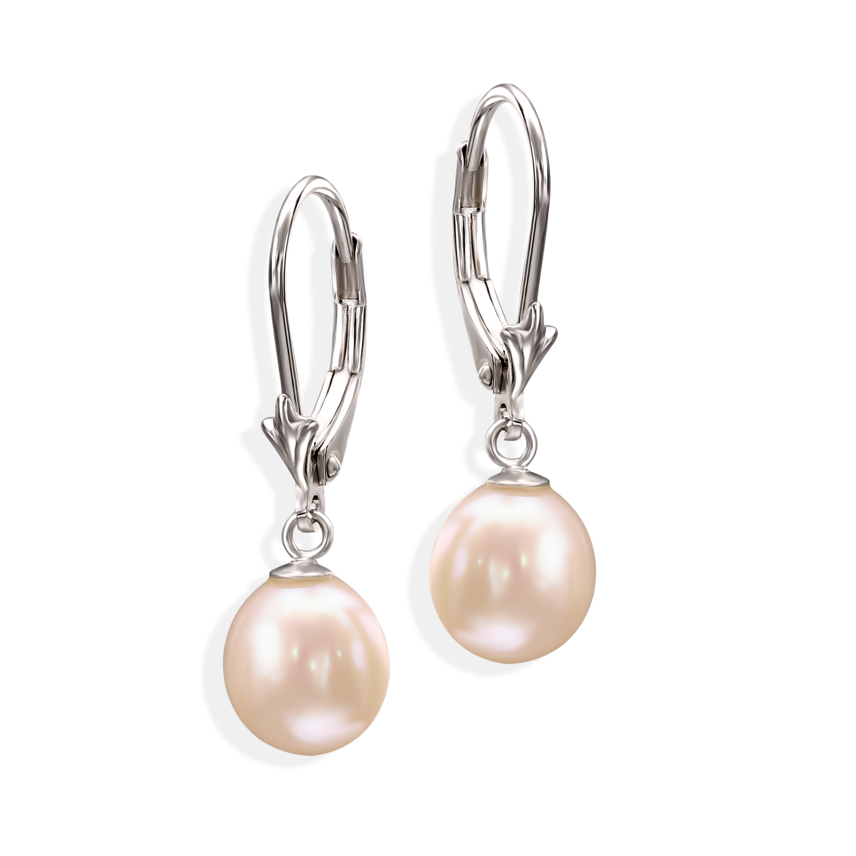 Kolczyki srebrne z białymi perłami słodkowodnymi na francuskim zapięciu, próba 925