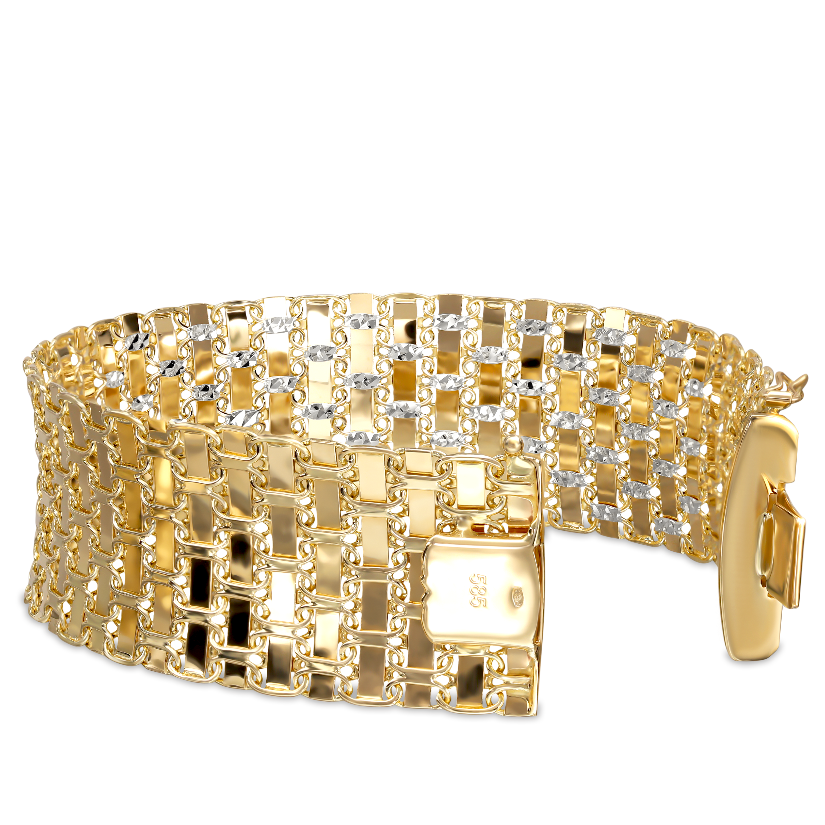 Luksusowa szeroka złota bransoleta, próba 585