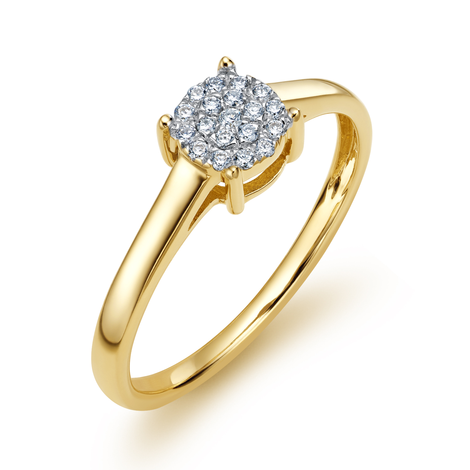 Pierścionek złoty z 19 diamentami naturalnymi 0.10 ct, próba 585