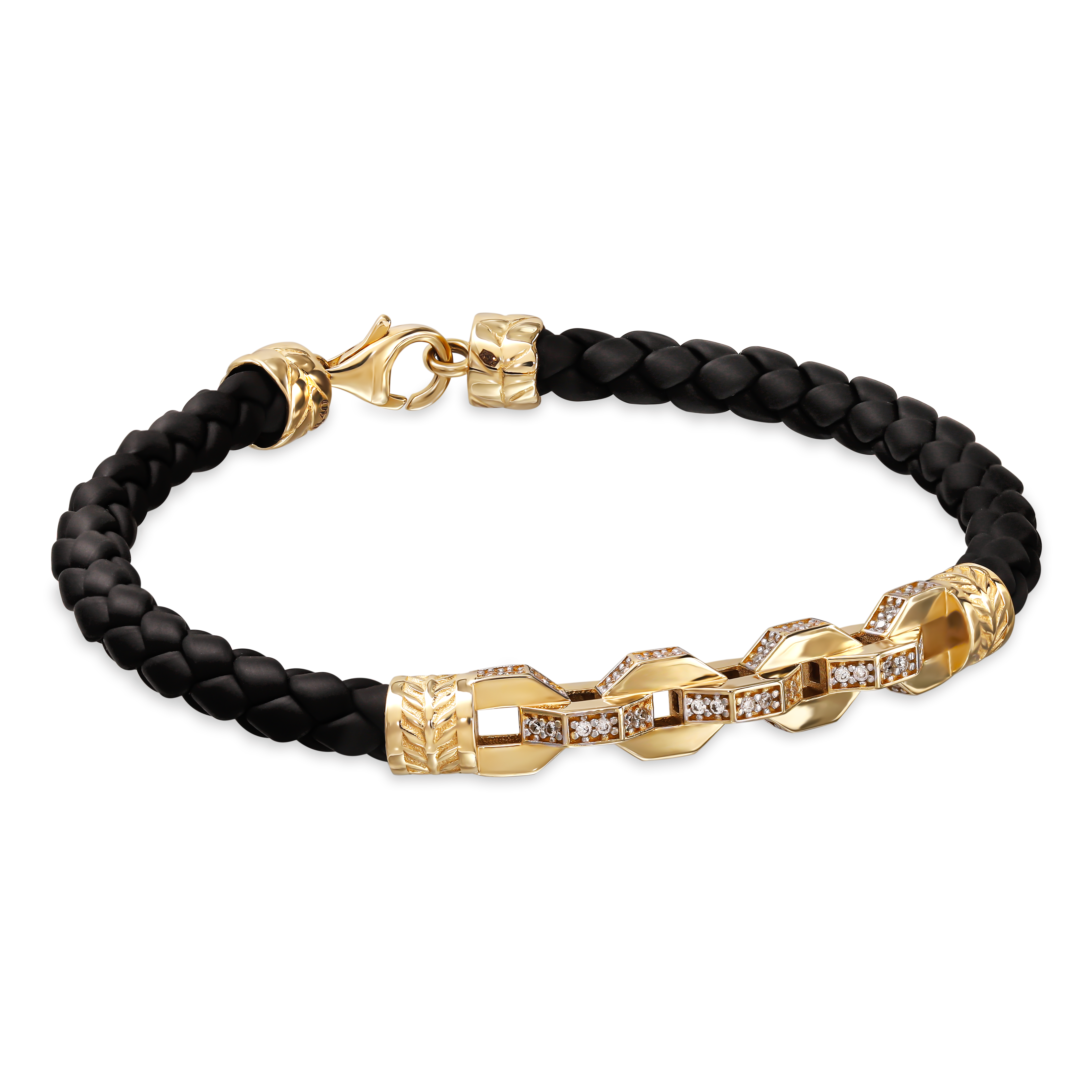 Złota bransoletka z dekoracyjnymi ogniwami i cyrkoniami, próba 585