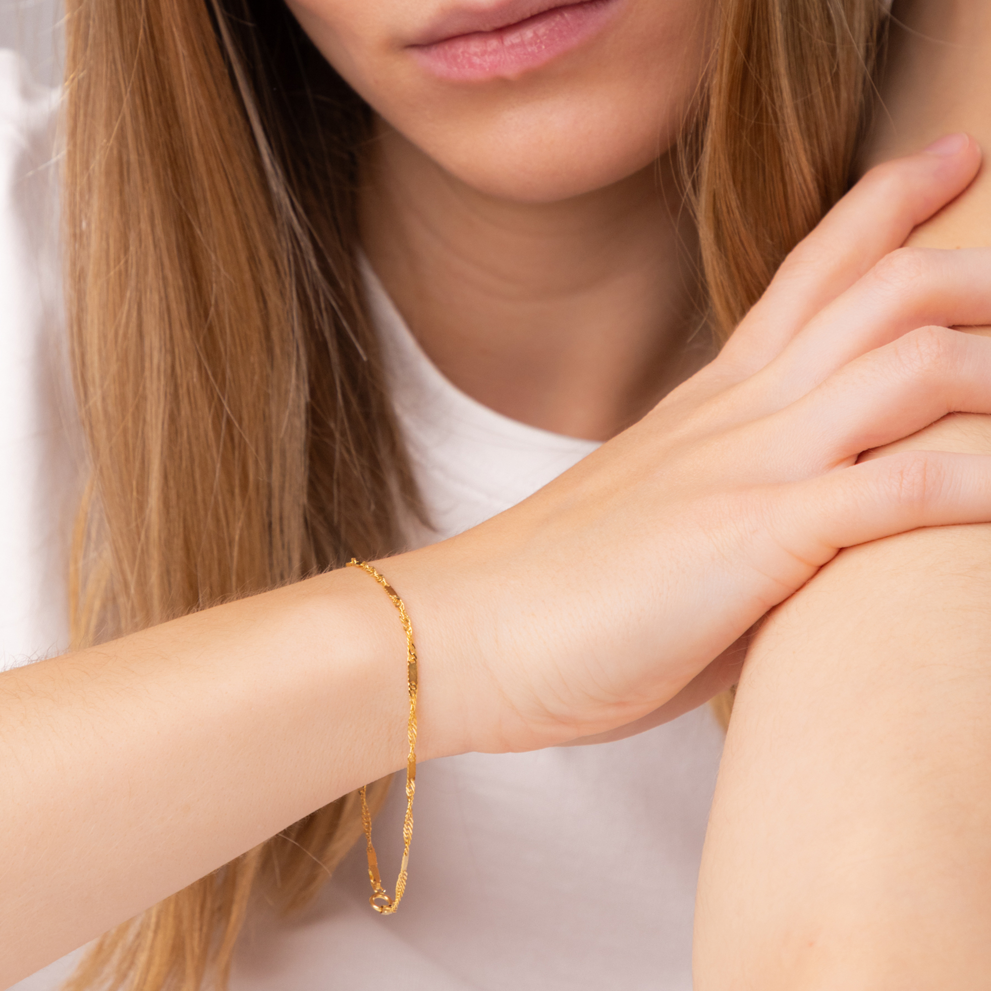 Bransoleta damska złota singapur z blaszką 2 mm, długość 20 cm, próba 585