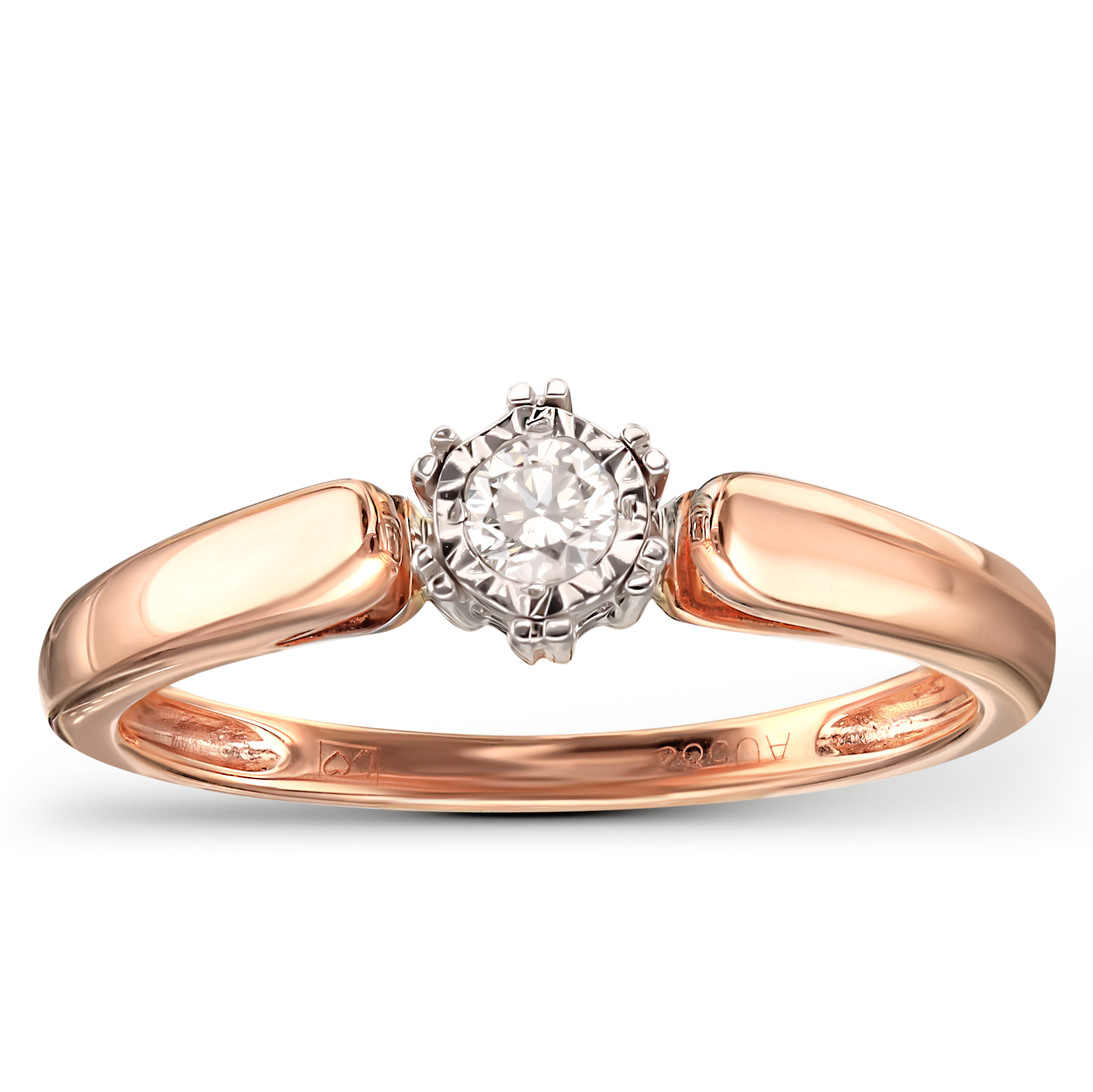Pierścionek zaręczynowy z różowego złota z diamentem 0.09 ct, próba 585
